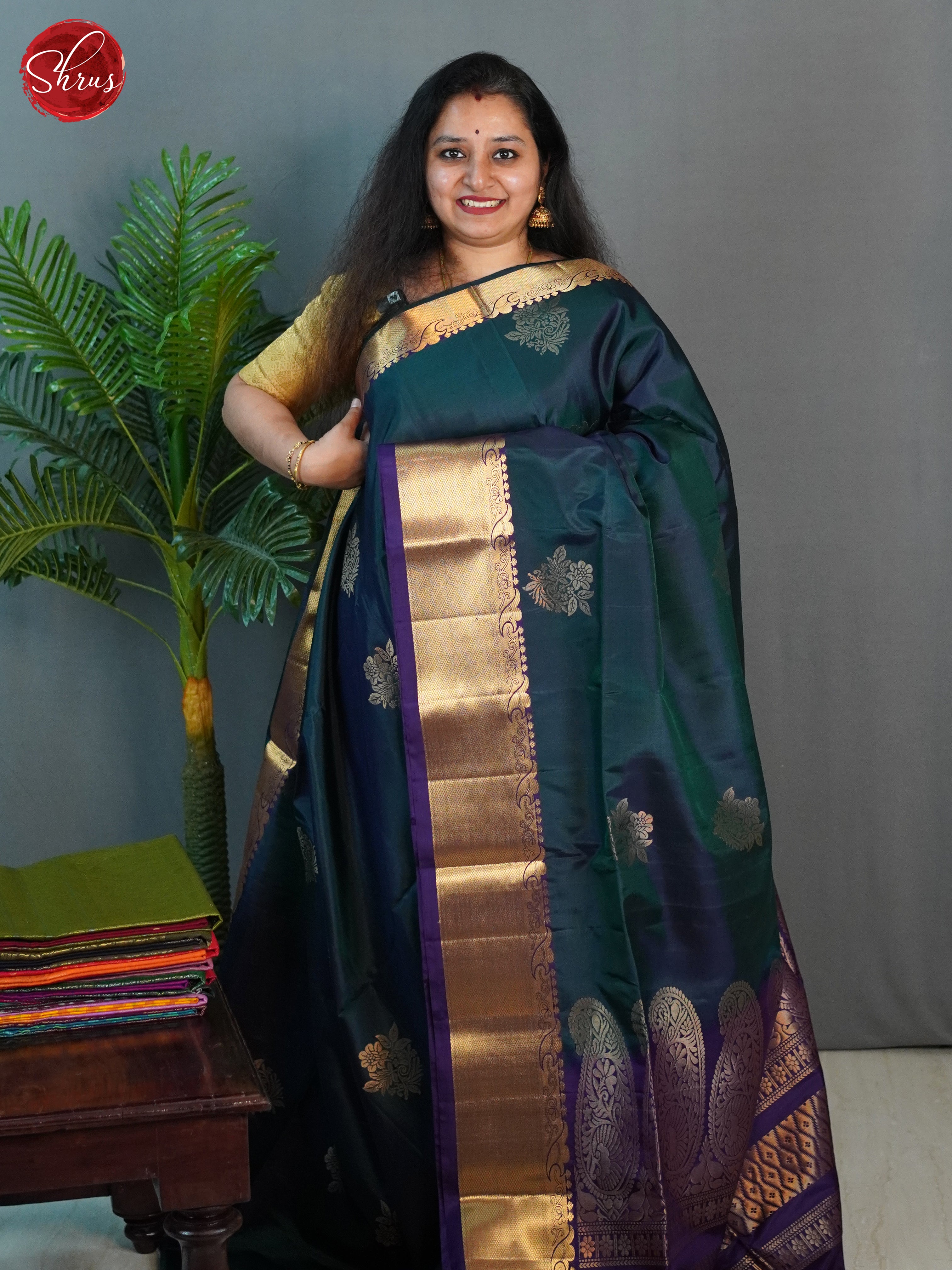 Peacock Green & Purple - Soft Silk Saree - Shop on ShrusEternity.com