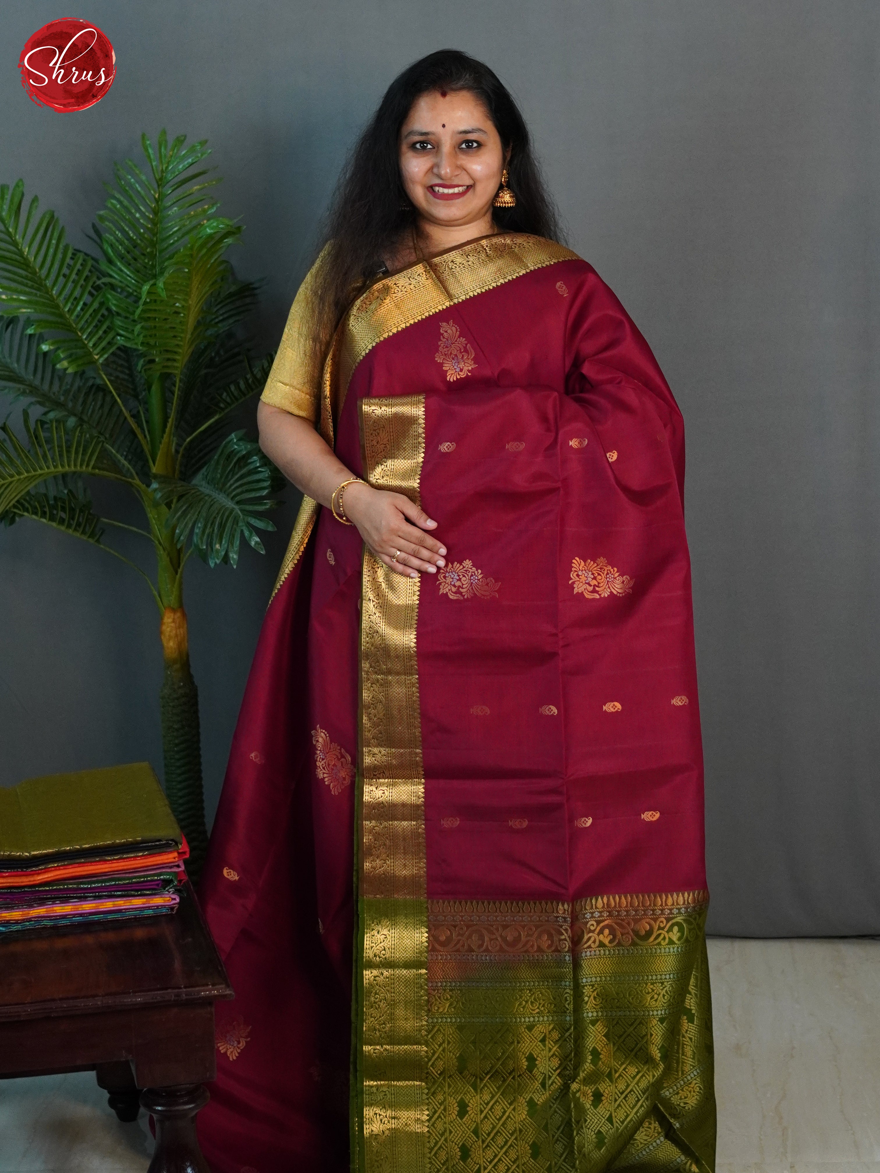 Maroon & Green - Soft Silk Saree - Shop on ShrusEternity.com