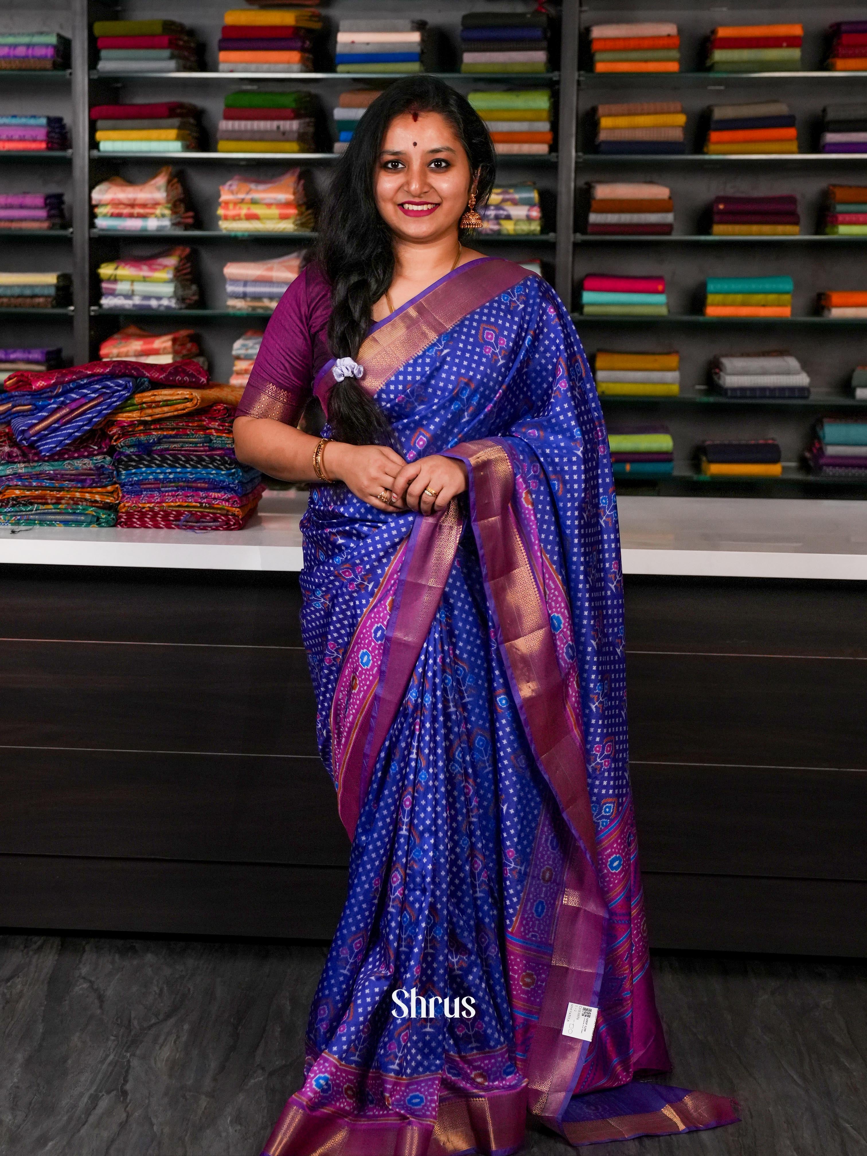 Blue & Purple - Semi Patola Saree - Shop on ShrusEternity.com