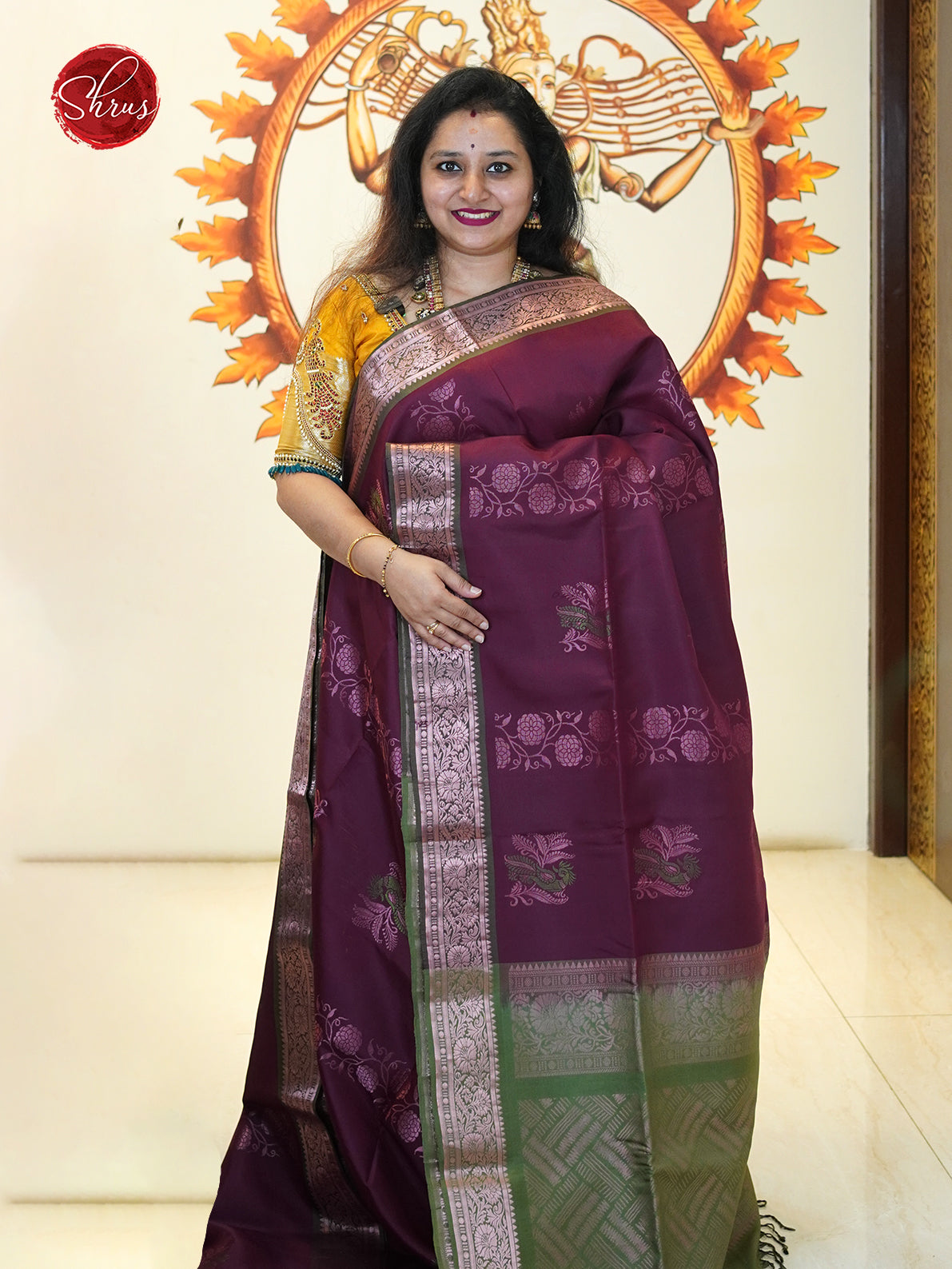 Maroon And Green- Soft Silk Saree - Shop on ShrusEternity.com