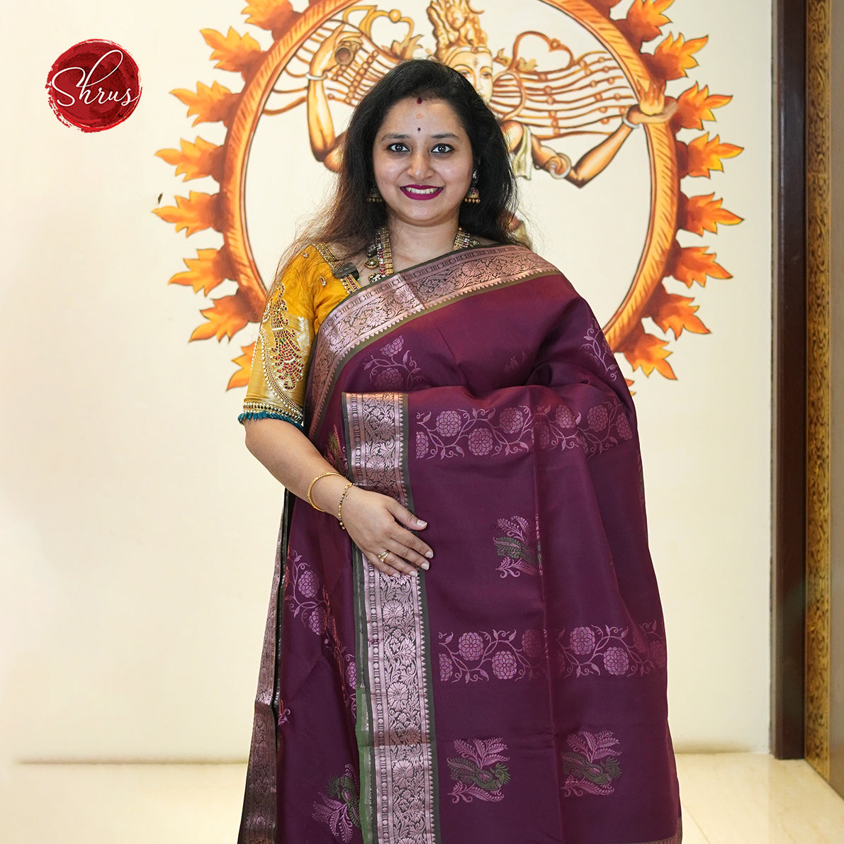 Maroon And Green- Soft Silk Saree - Shop on ShrusEternity.com