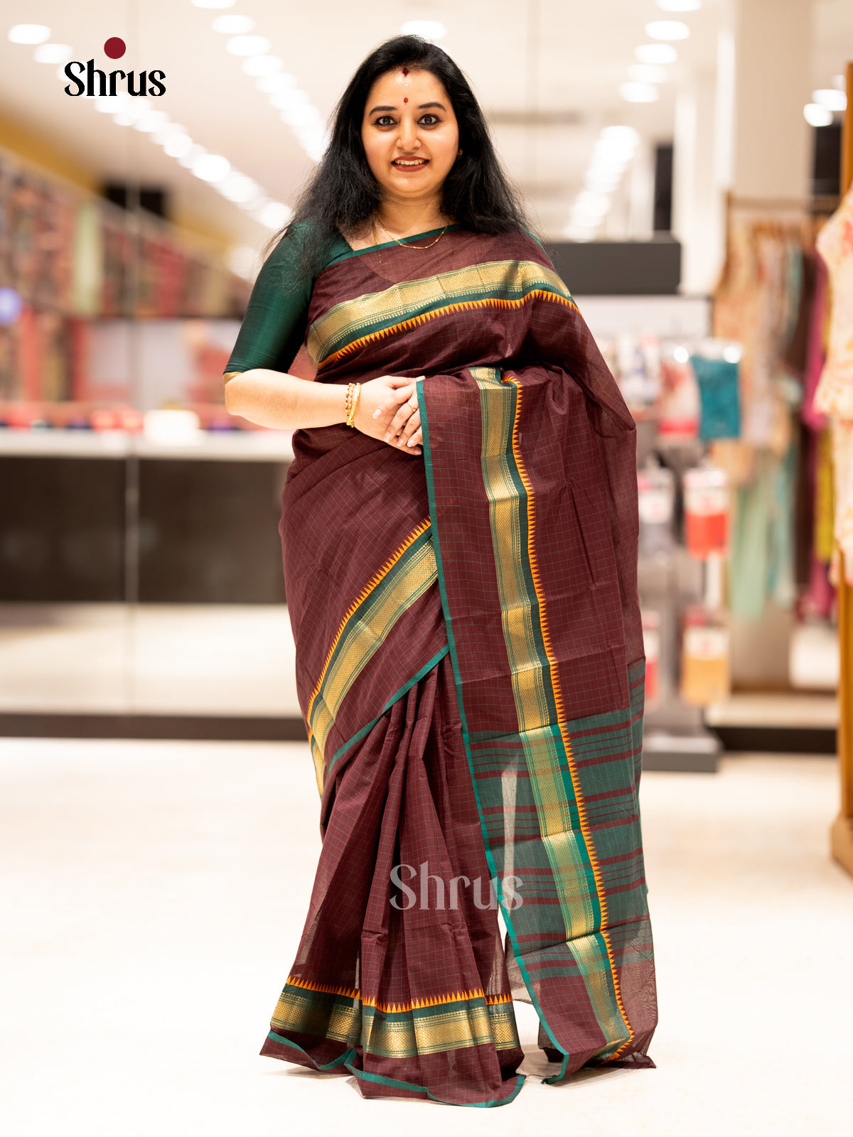 Maroon & Green - Chettinad Cotton - Saree-EAS30719 - Shop on Shrus.com