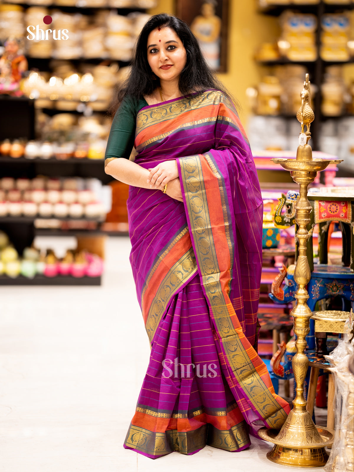 EBS02054 - Chettinad Cotton-Without Blouse - Saree - Shop on Shrus.com