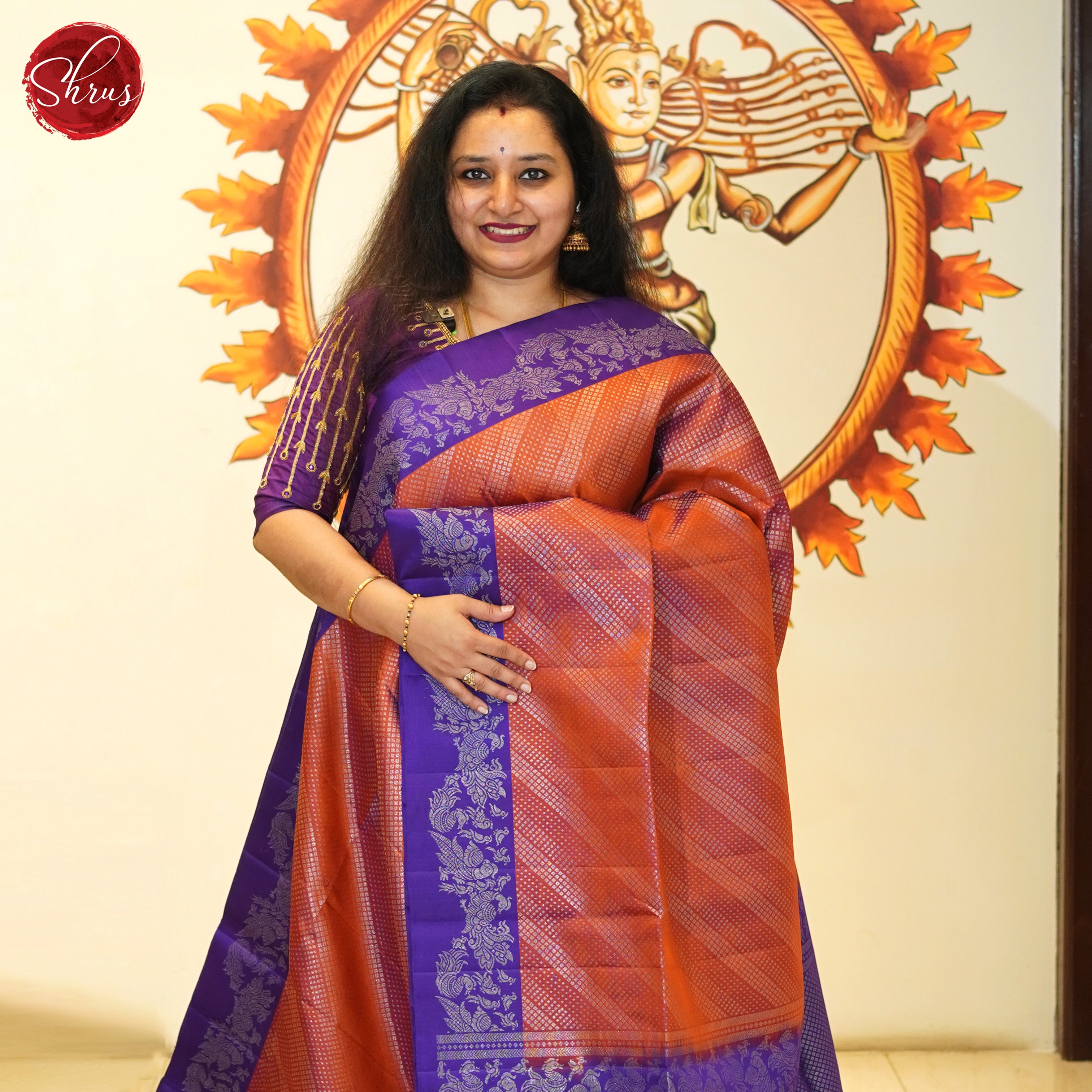 Brick Orange & Purple - Soft Silk Saree - Shop on ShrusEternity.com