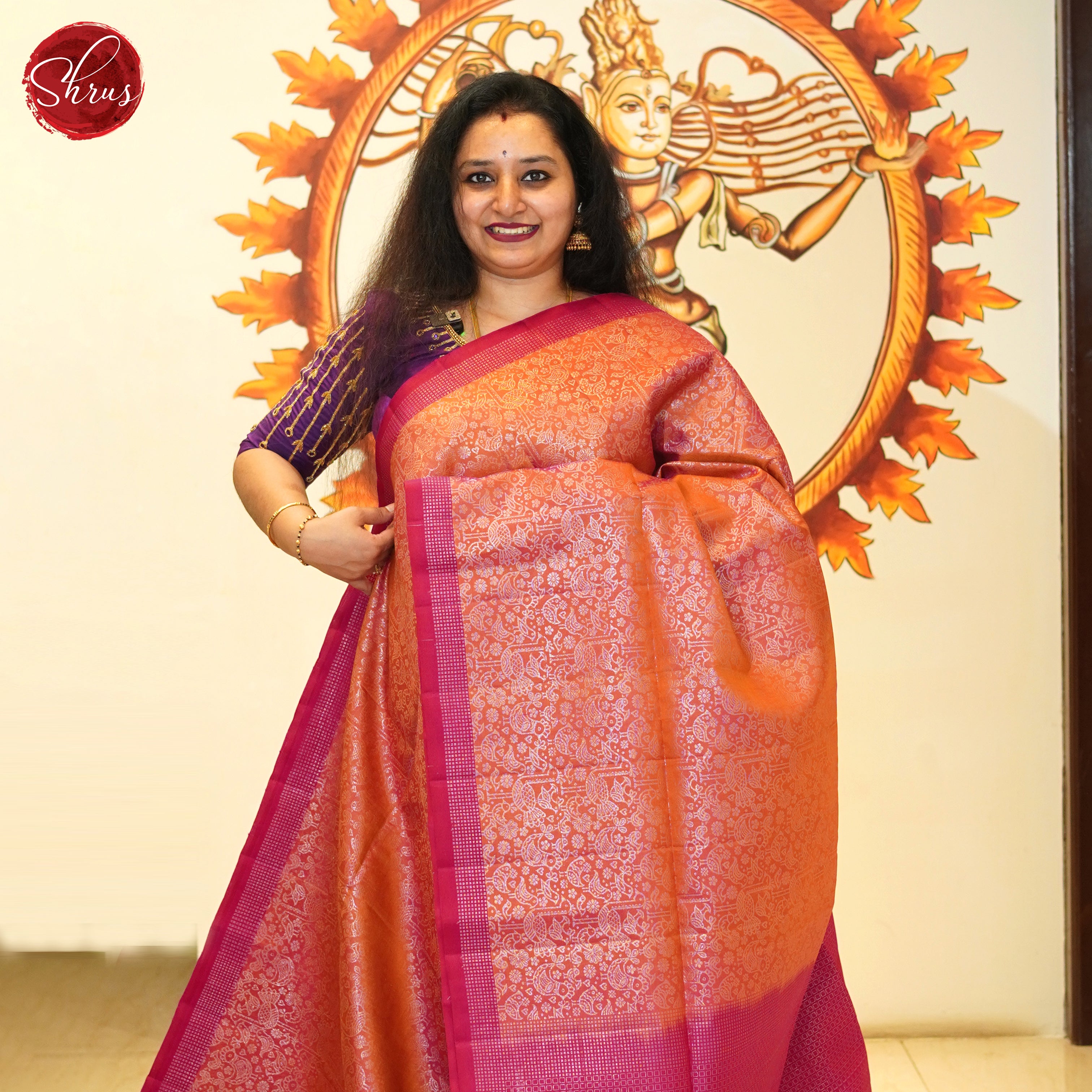 Orange & Pink - Soft Silk Saree - Shop on ShrusEternity.com
