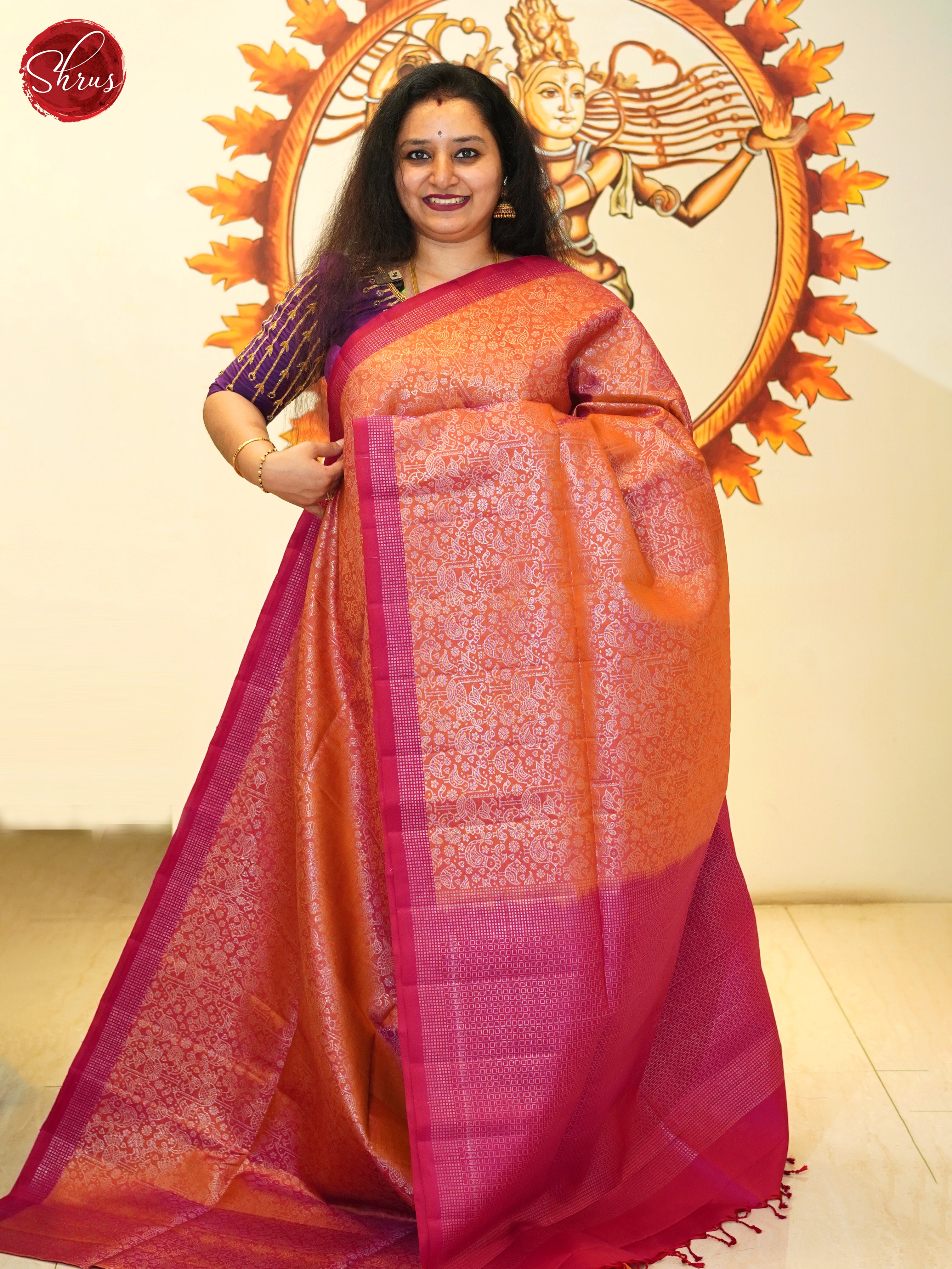 Orange & Pink - Soft Silk Saree - Shop on ShrusEternity.com