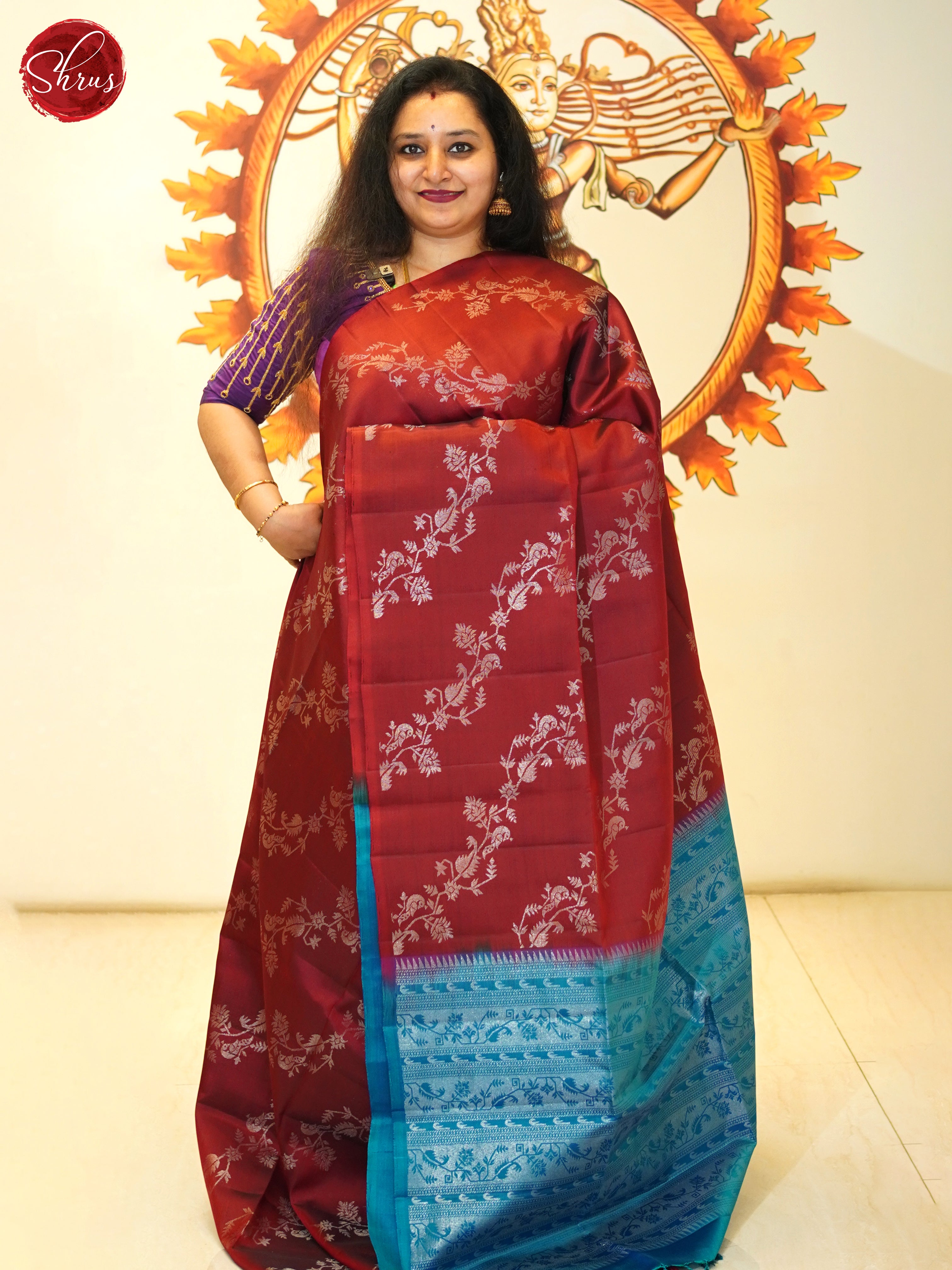 Red & Blue - Soft Silk Saree - Shop on ShrusEternity.com