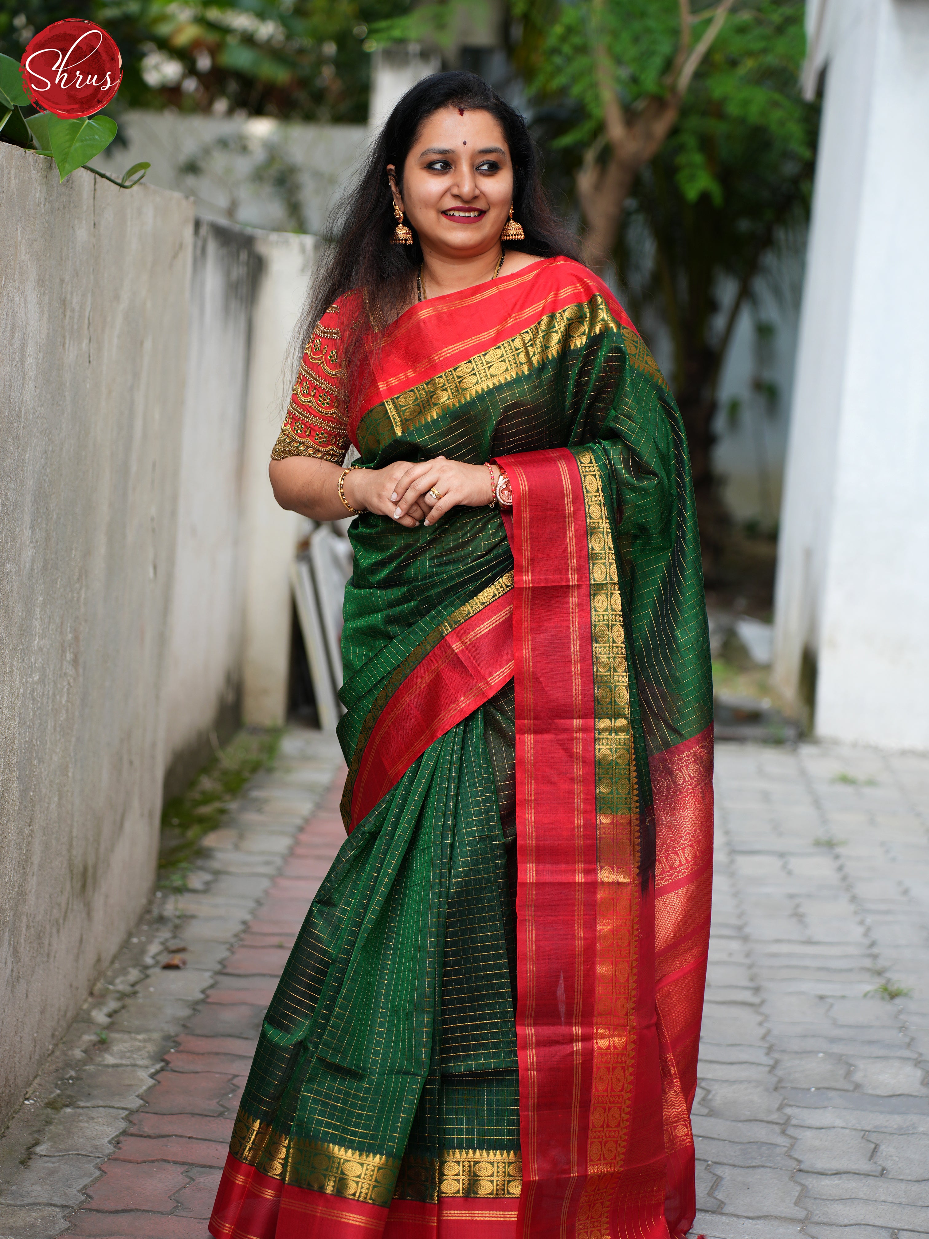 Green And Red- Silk Cotton Saree - Shop on ShrusEternity.com