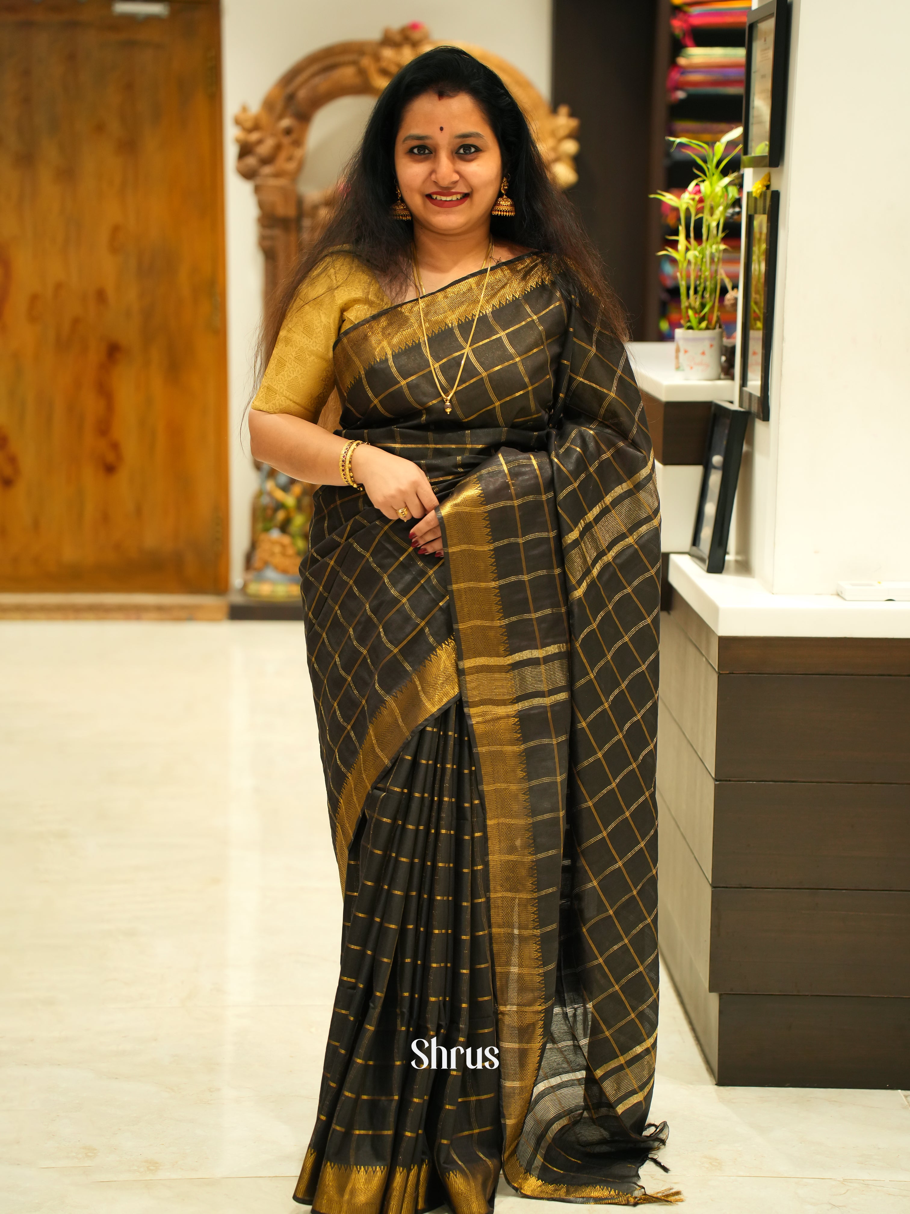 Dark Brown(Single Tone) - Semi Tussar Saree - Shop on ShrusEternity.com