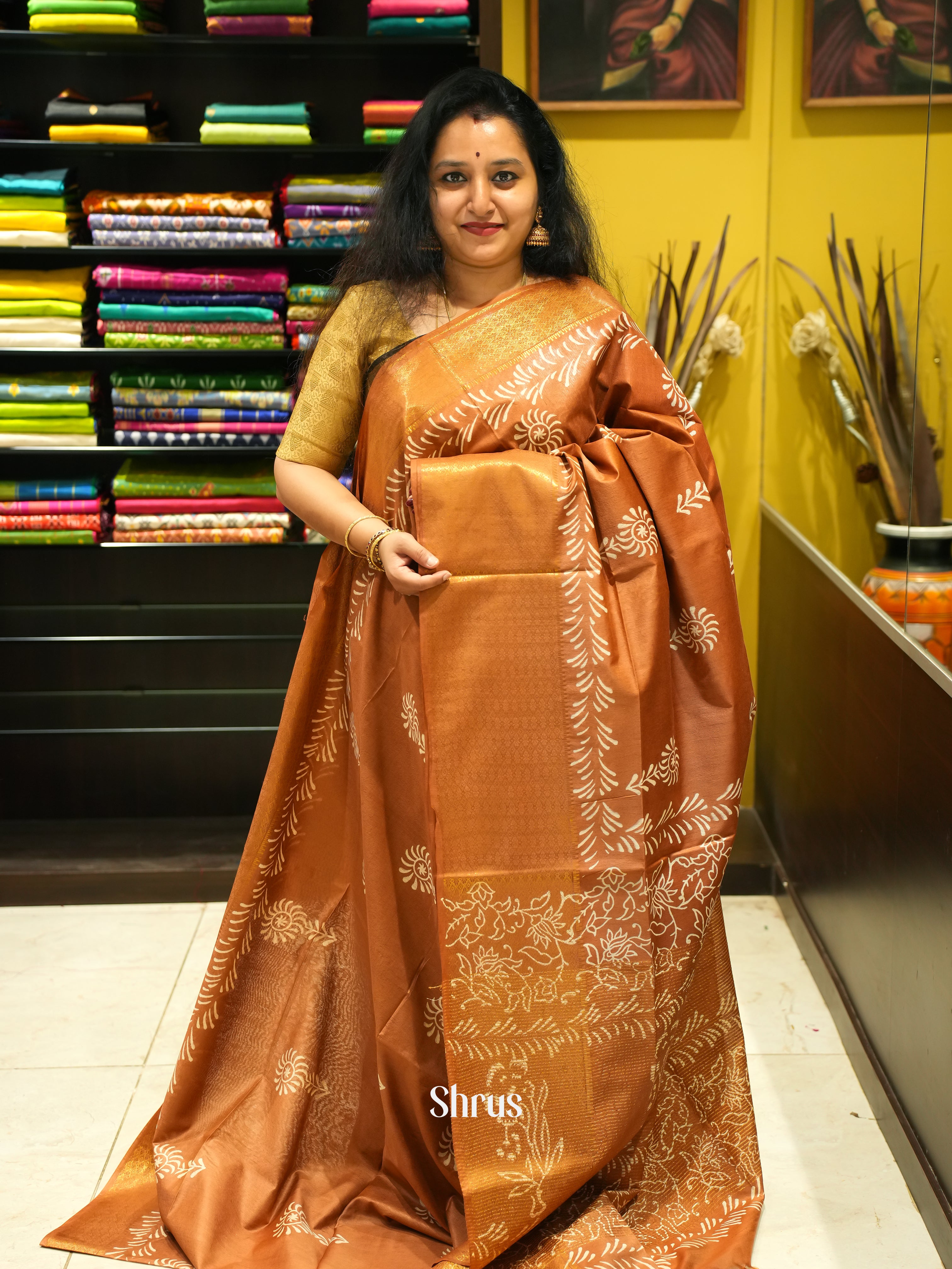 Brick(Single Tone)- Semi Tussar - Shop on ShrusEternity.com