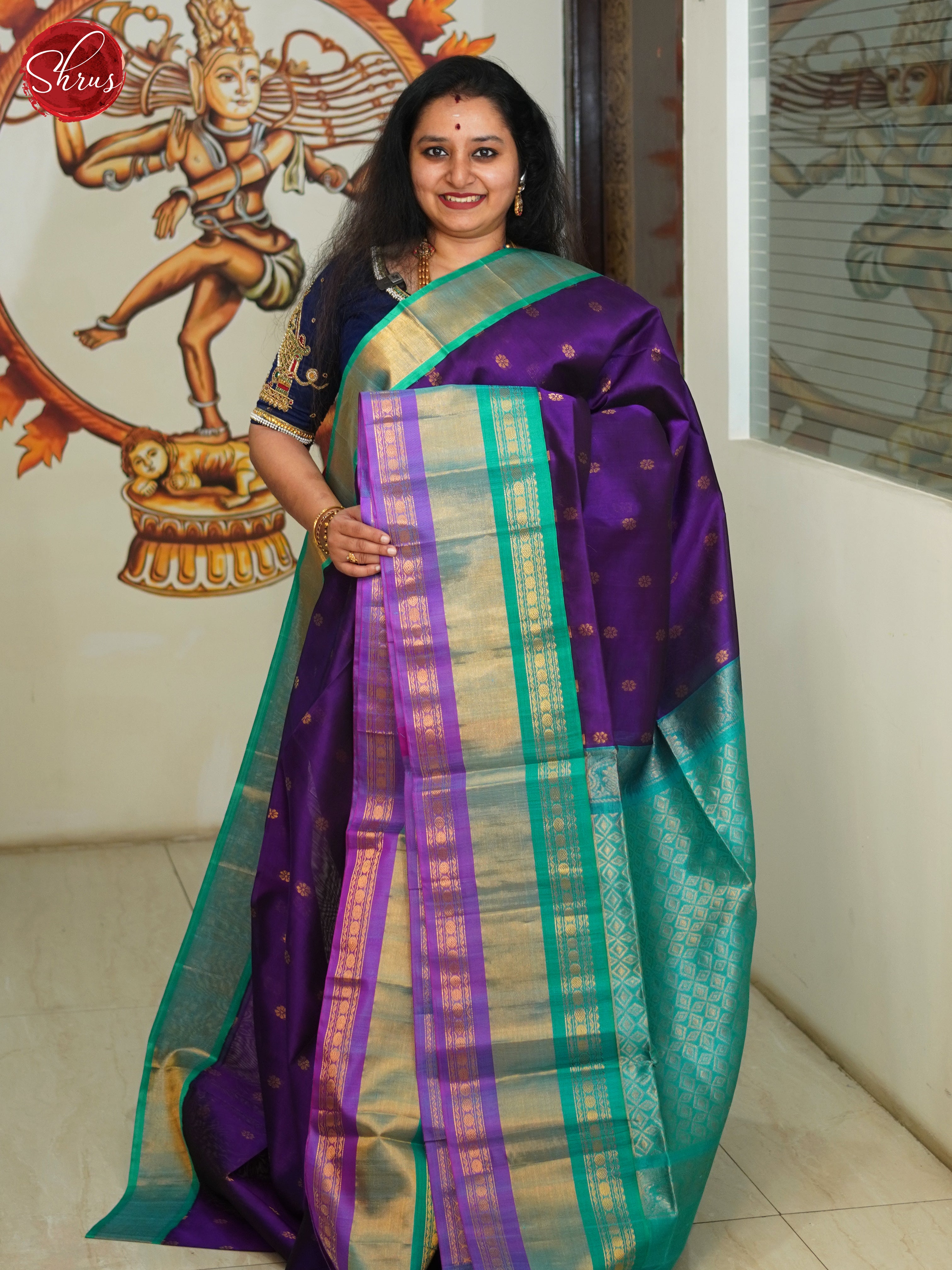 Vadamalli And Blue- Silk Cotton Saree - Shop on ShrusEternity.com