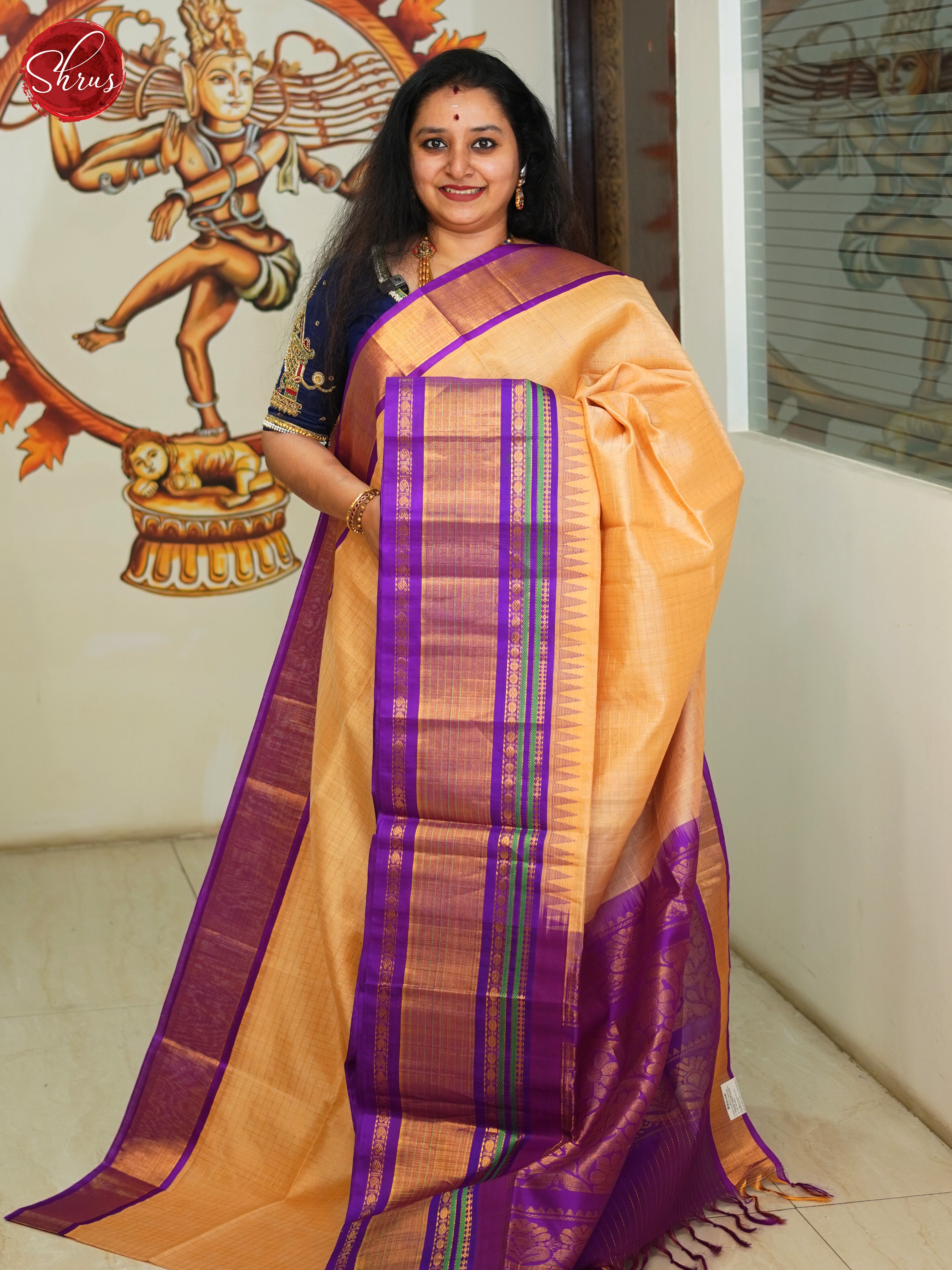 Beige And Purple- Silk Cotton Saree - Shop on ShrusEternity.com