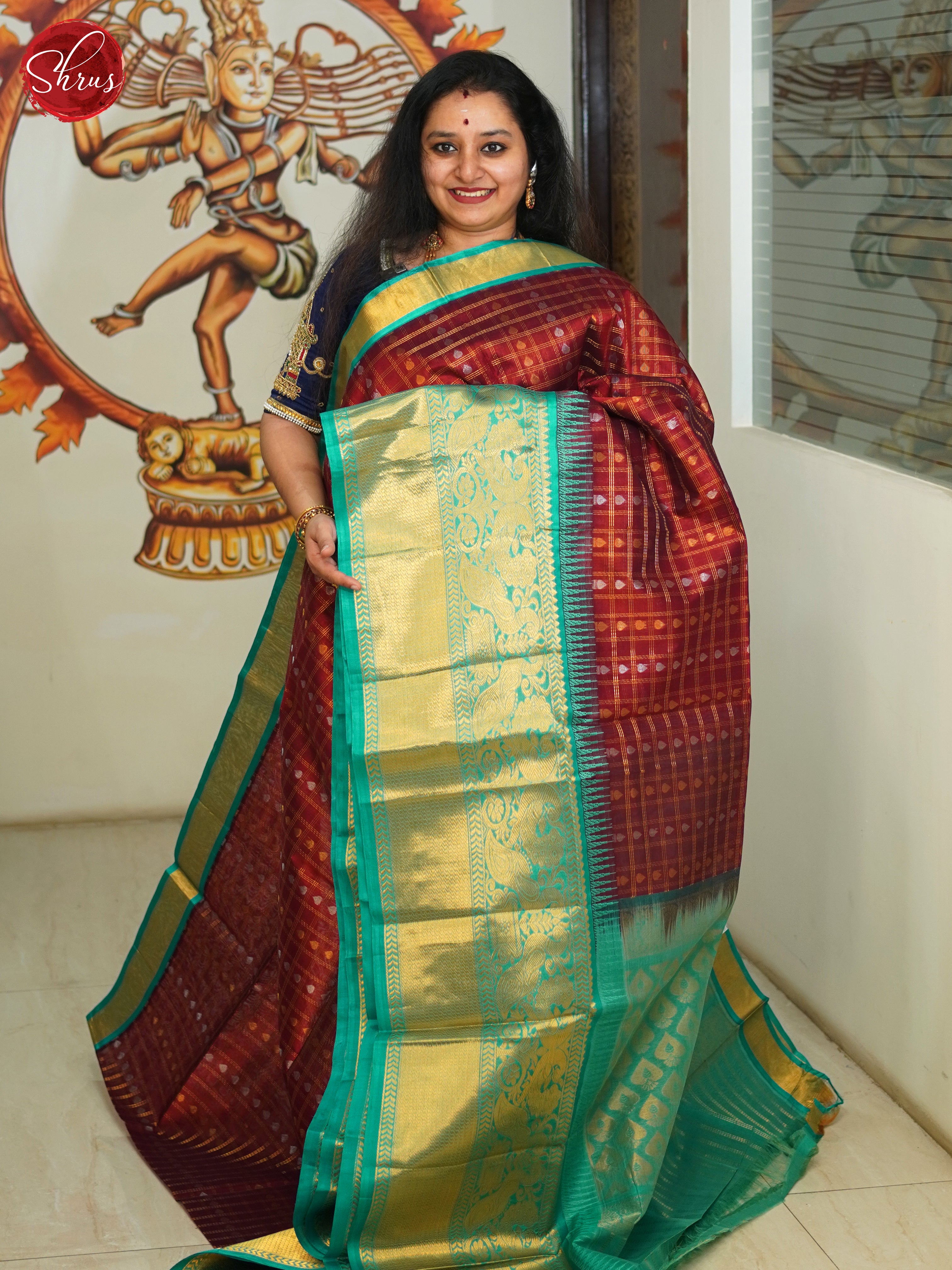 Maroon & Green - Silk Cotton Saree - Shop on ShrusEternity.com