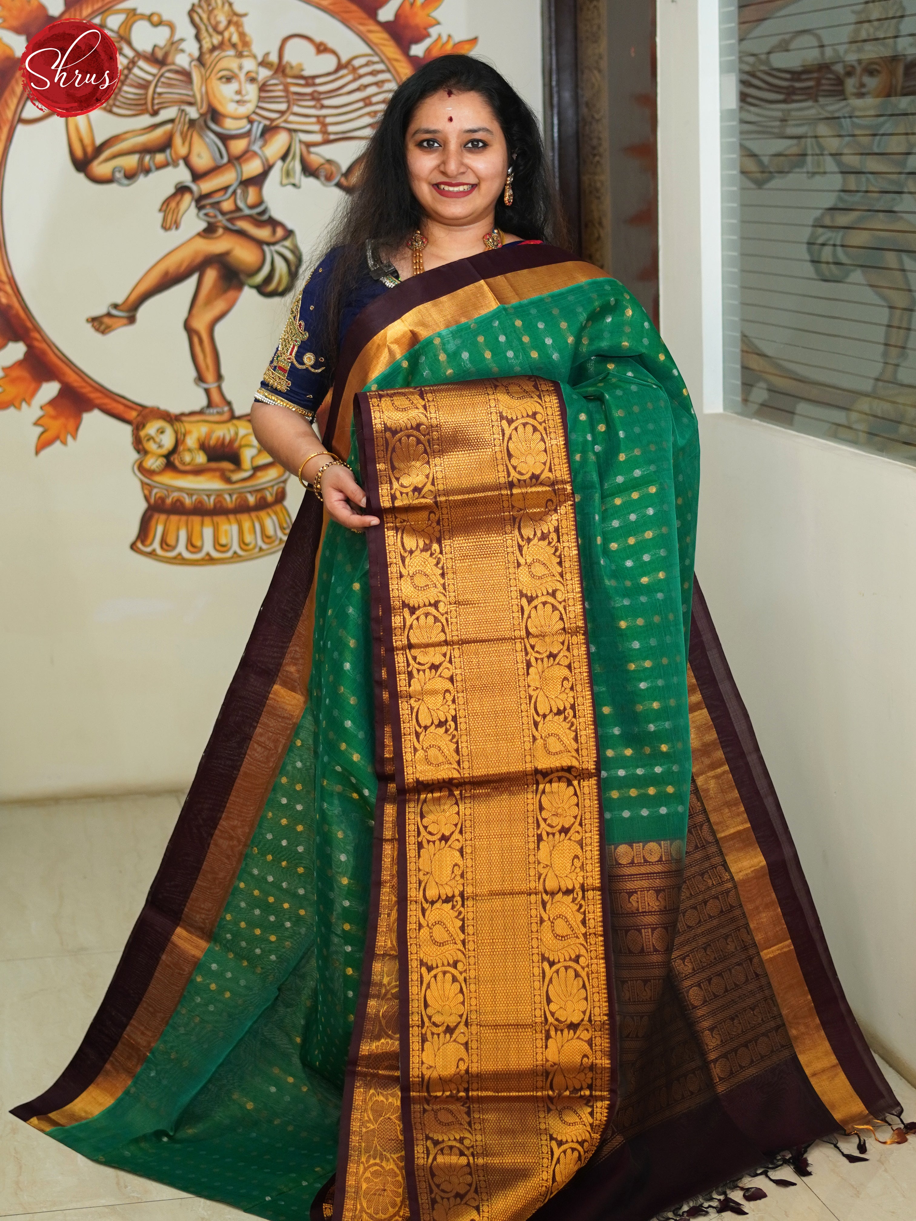 Green & Brown - Silk Cotton Saree - Shop on ShrusEternity.com
