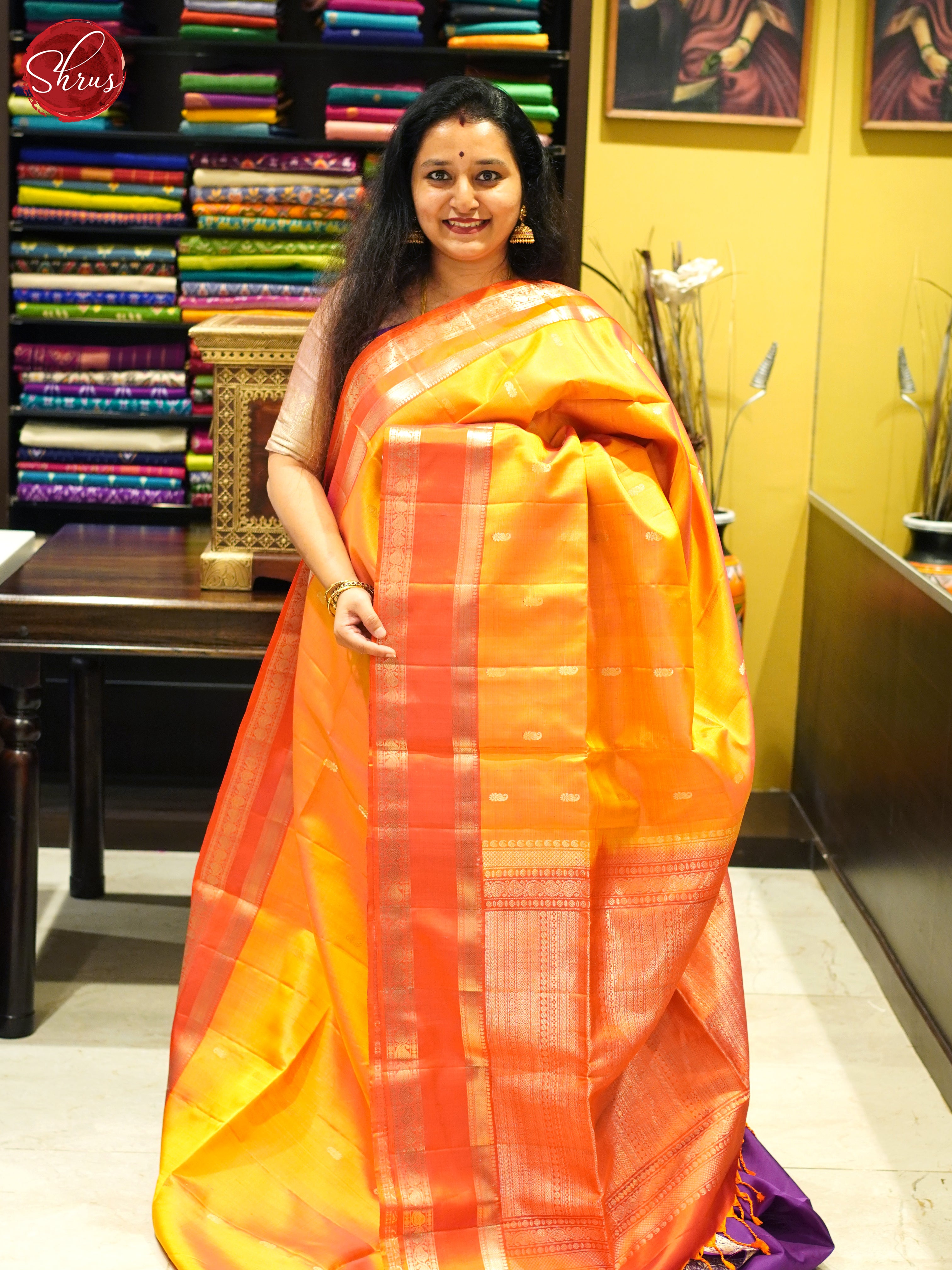 Mustard And Orange-Soft Silk Saree - Shop on ShrusEternity.com