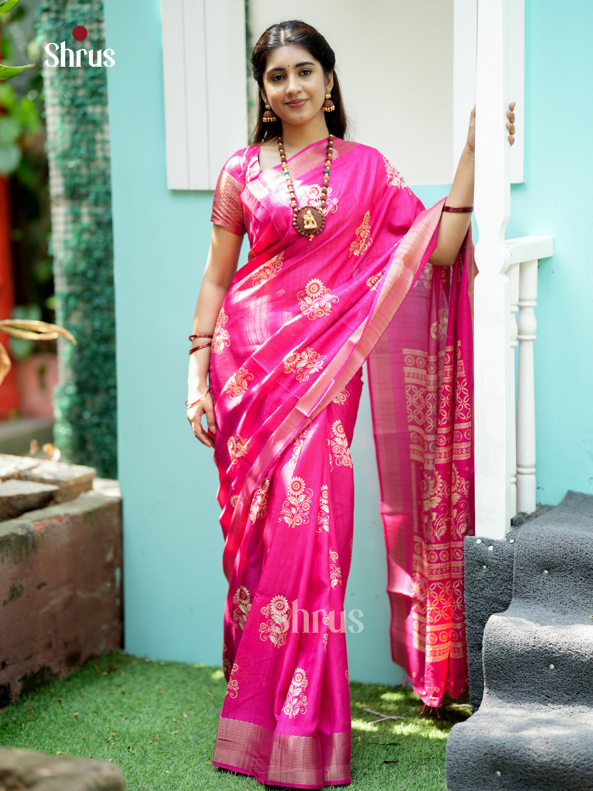 Pink - Semi Crepe - Saree- EAS30558 - Shop on Shrus.com