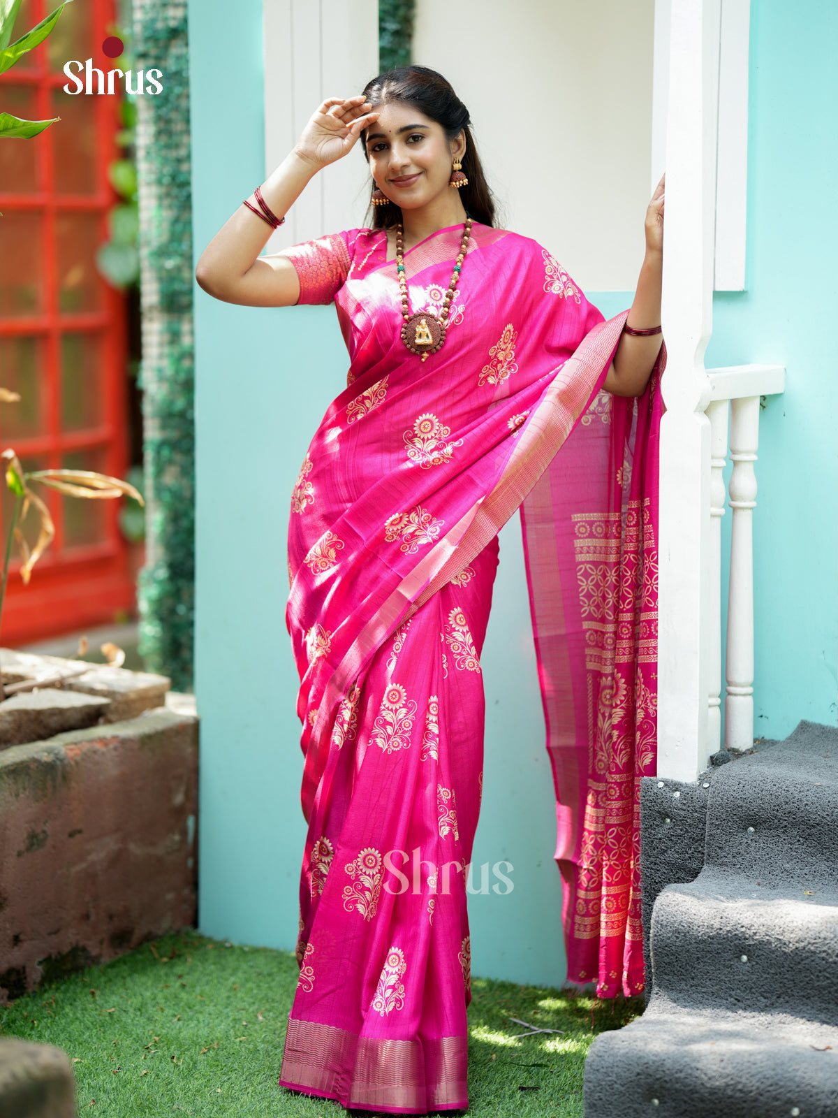 Pink - Semi Crepe - Saree- EAS30558 - Shop on Shrus.com