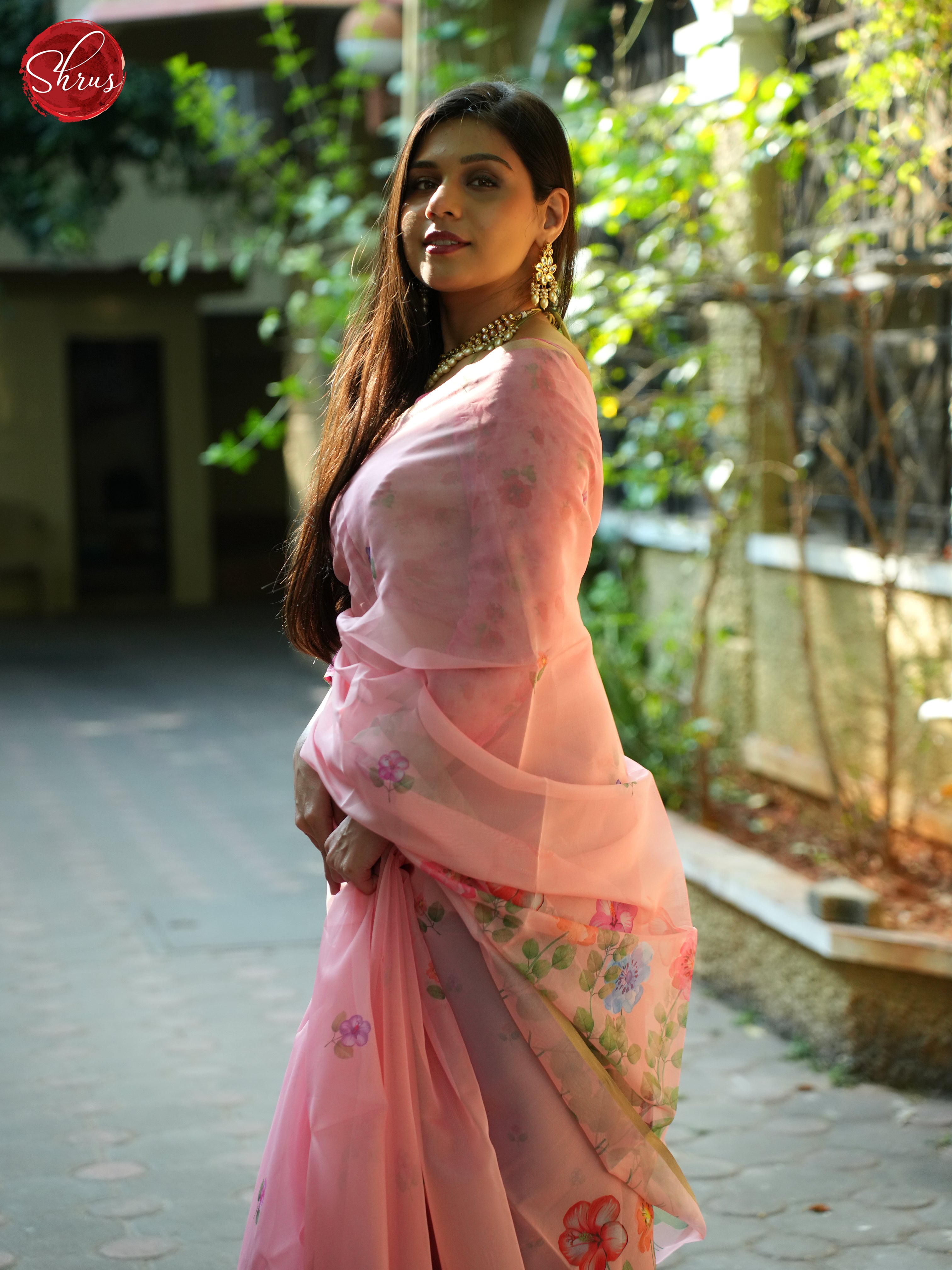 Peach(single tone)-Semi Organza Saree - Shop on ShrusEternity.com