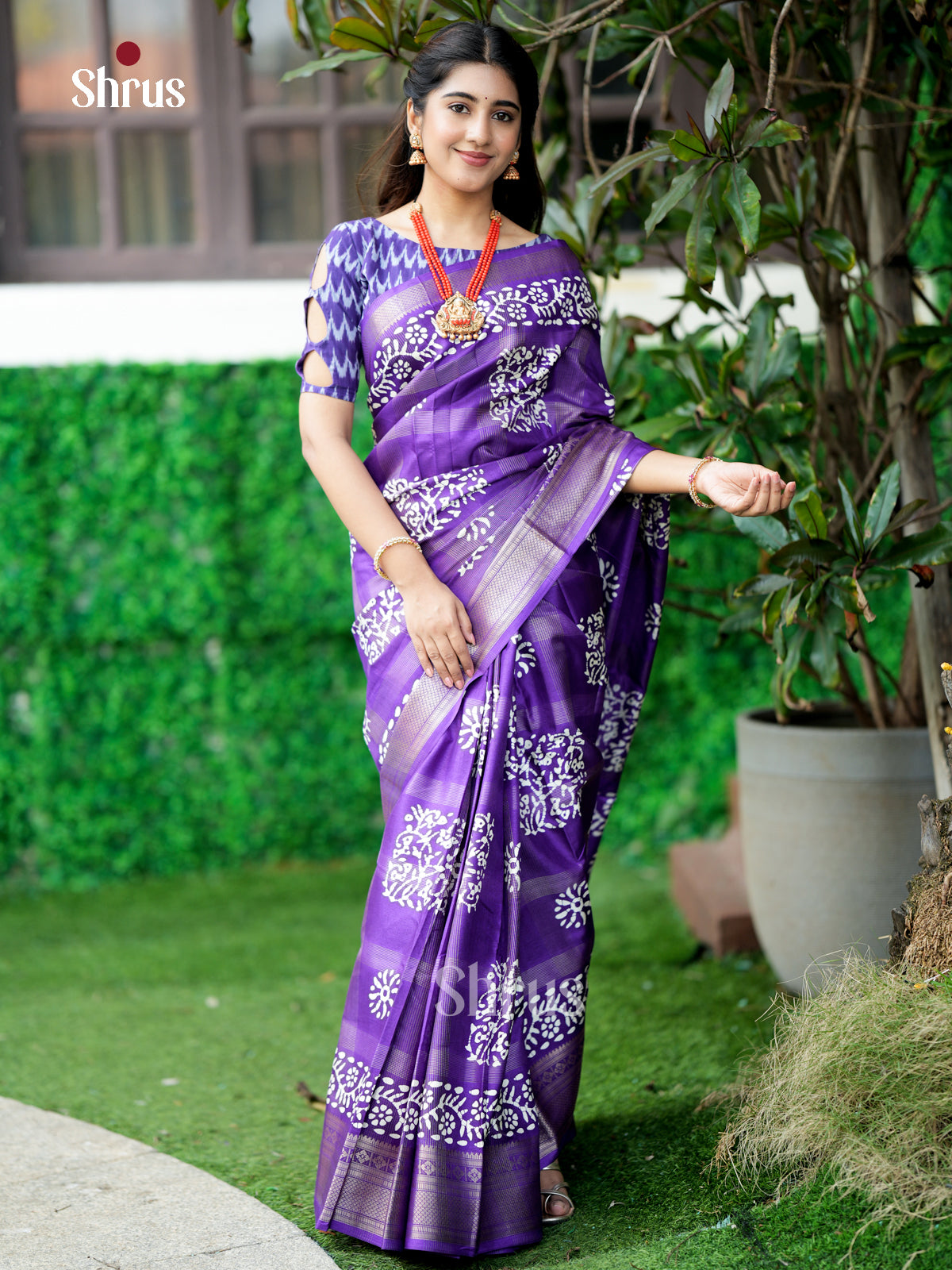 Purple - Semi Crepe - Saree- EAS30555 - Shop on Shrus.com