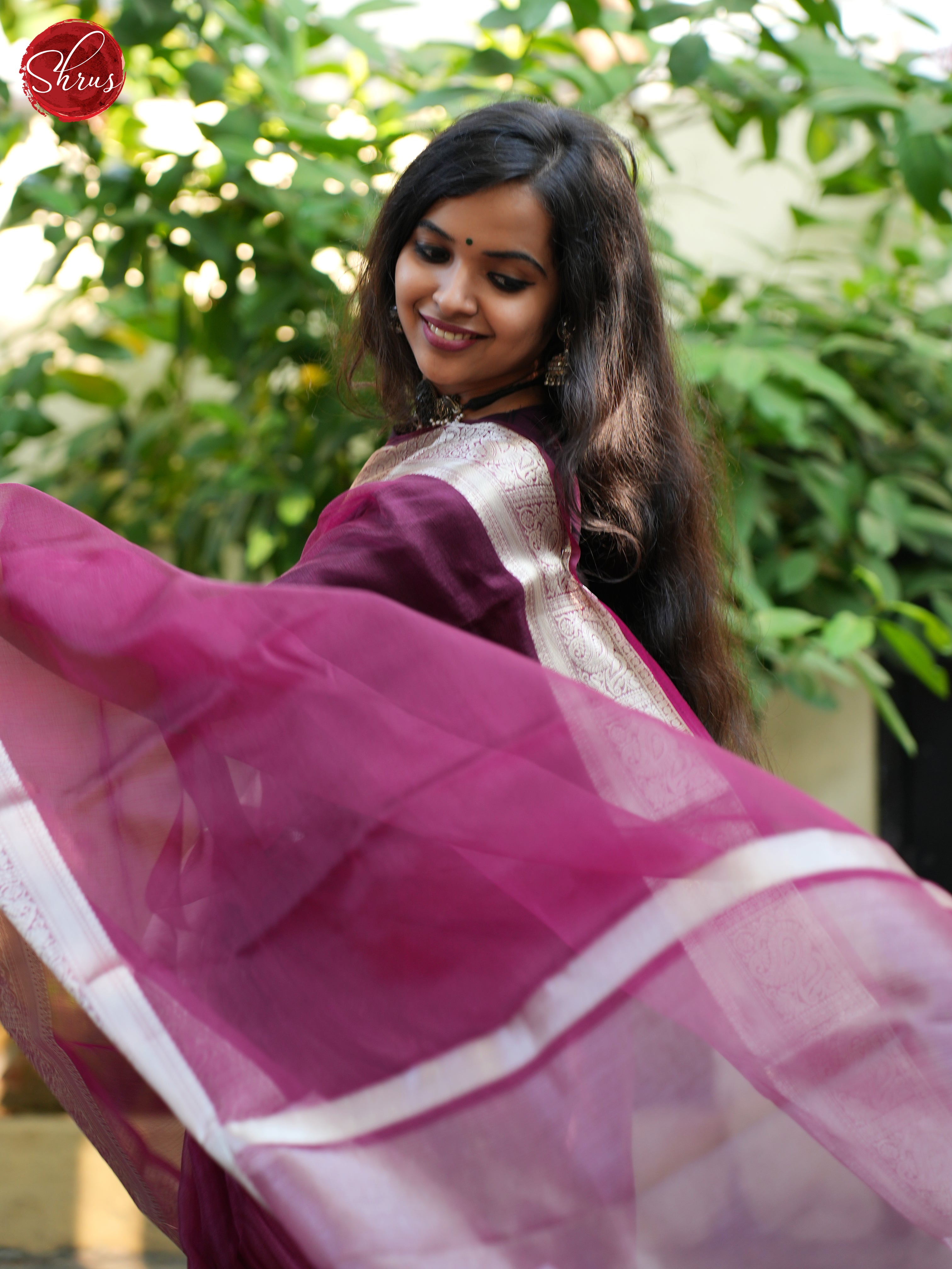 Purple & Grey - Semi Organza Saree - Shop on ShrusEternity.com