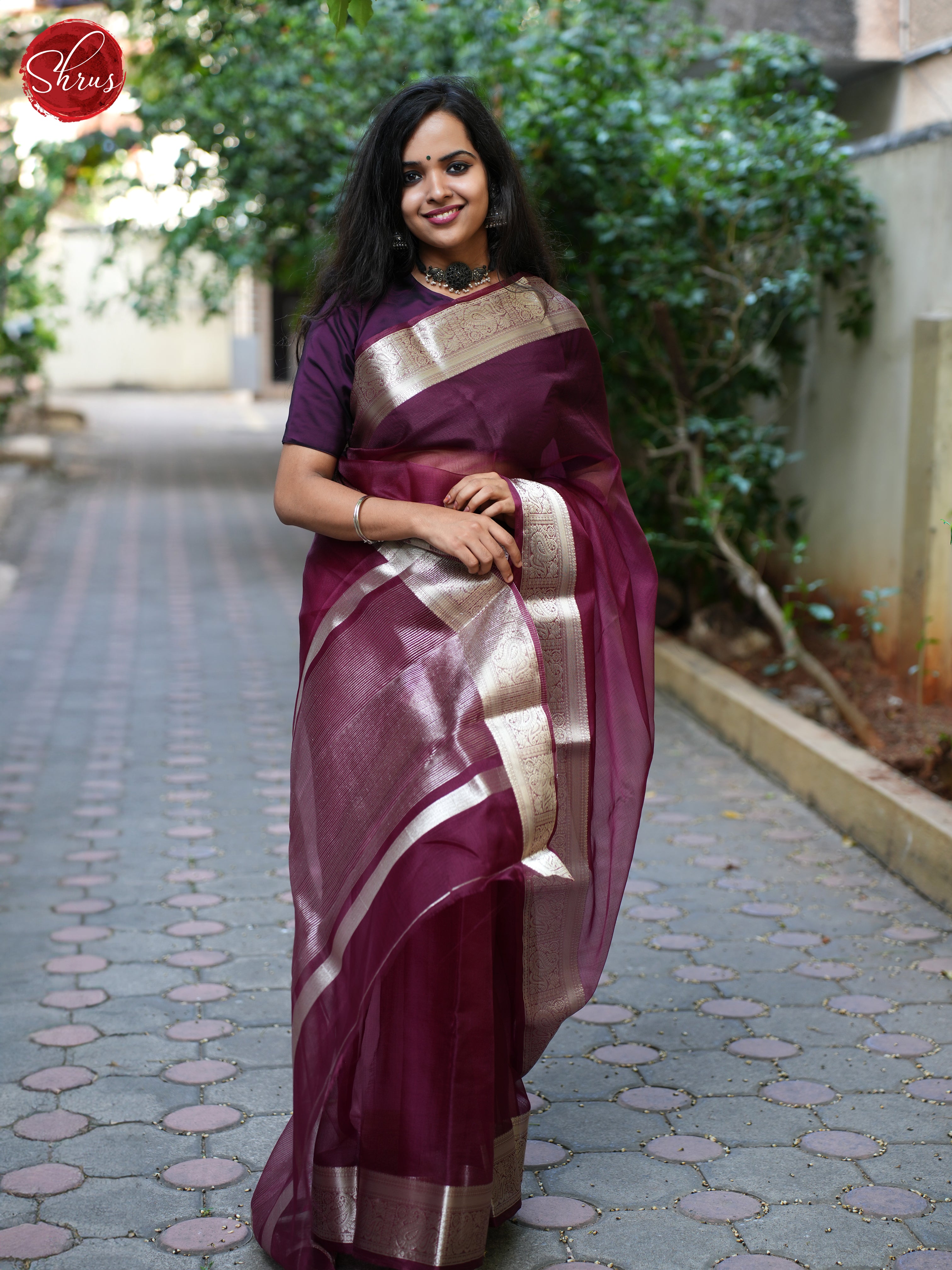 Purple & Grey - Semi Organza Saree - Shop on ShrusEternity.com