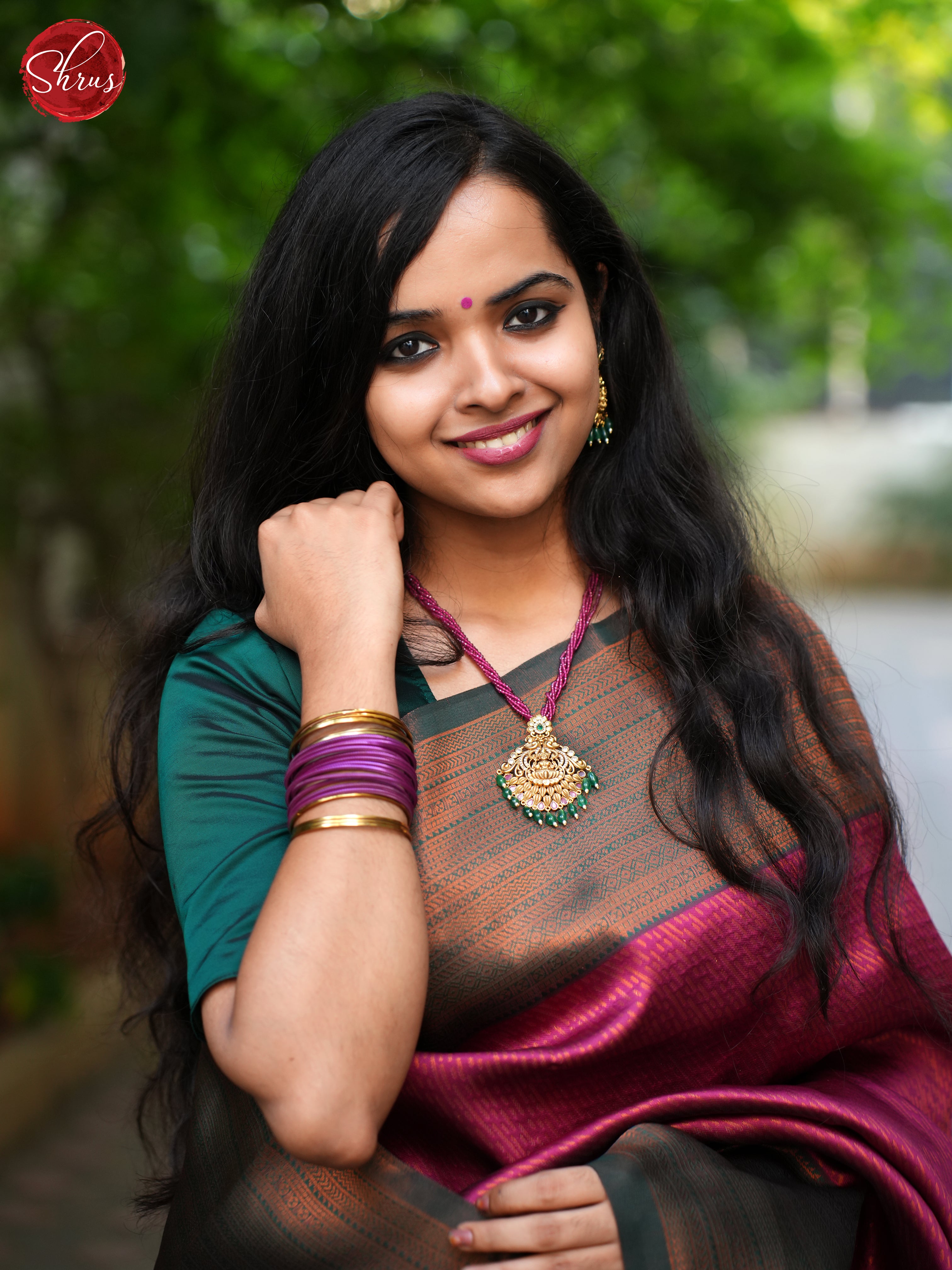 Majenta pink and green -. semi kanchipuram Saree - Shop on ShrusEternity.com