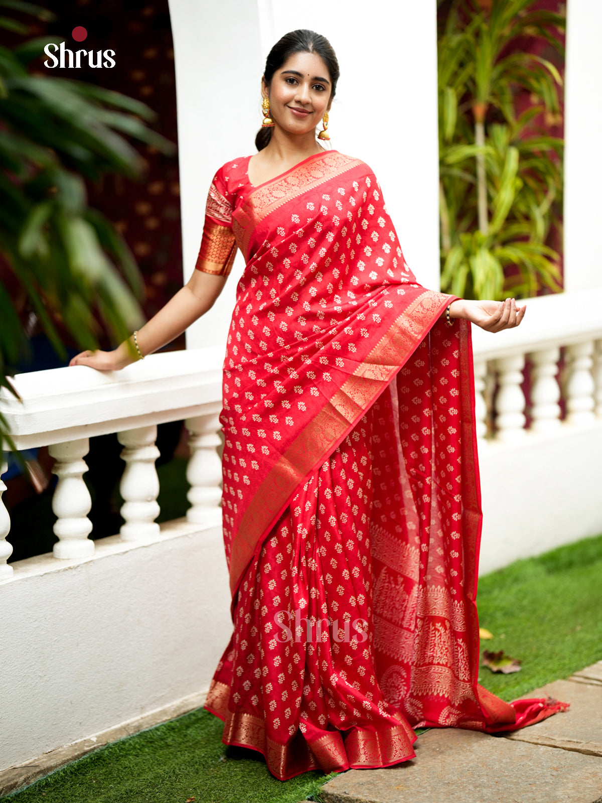 Red - Semi Crepe - Saree- EAS30507 - Shop on Shrus.com