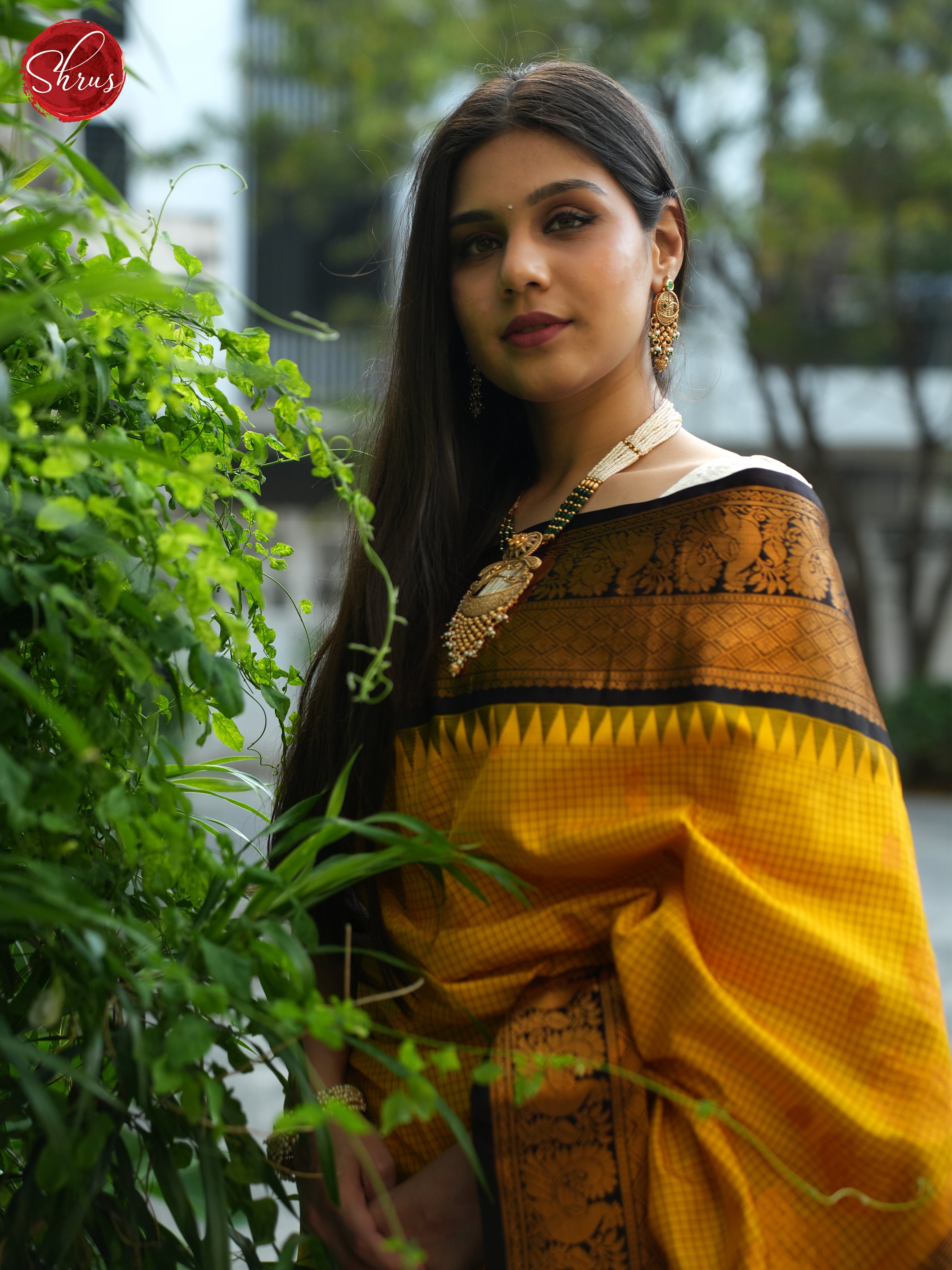 Yellow And Brown- Gadwal Silk Saree - Shop on ShrusEternity.com