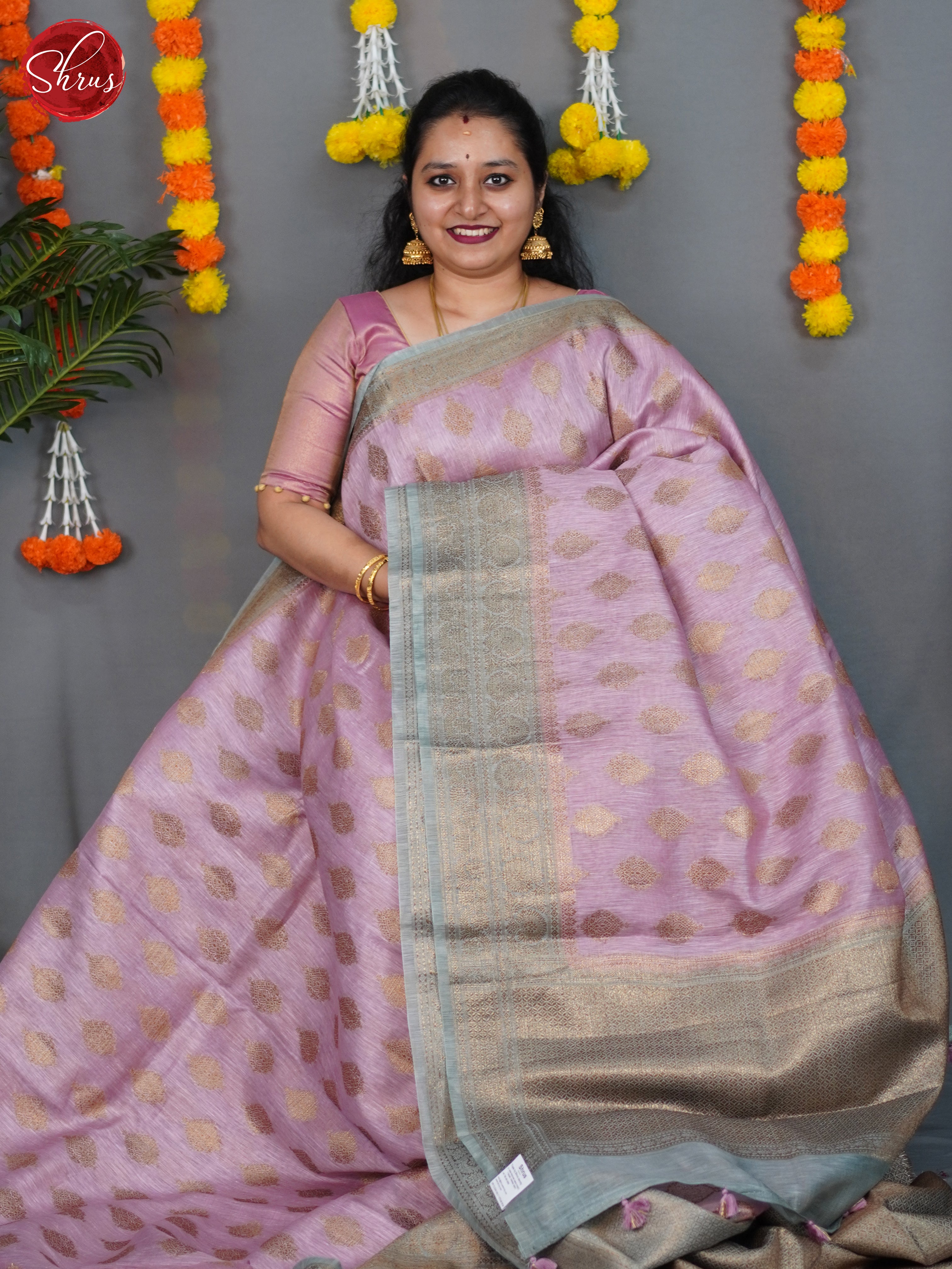 Pink & Grey- Muslin Silk Saree - Shop on ShrusEternity.com