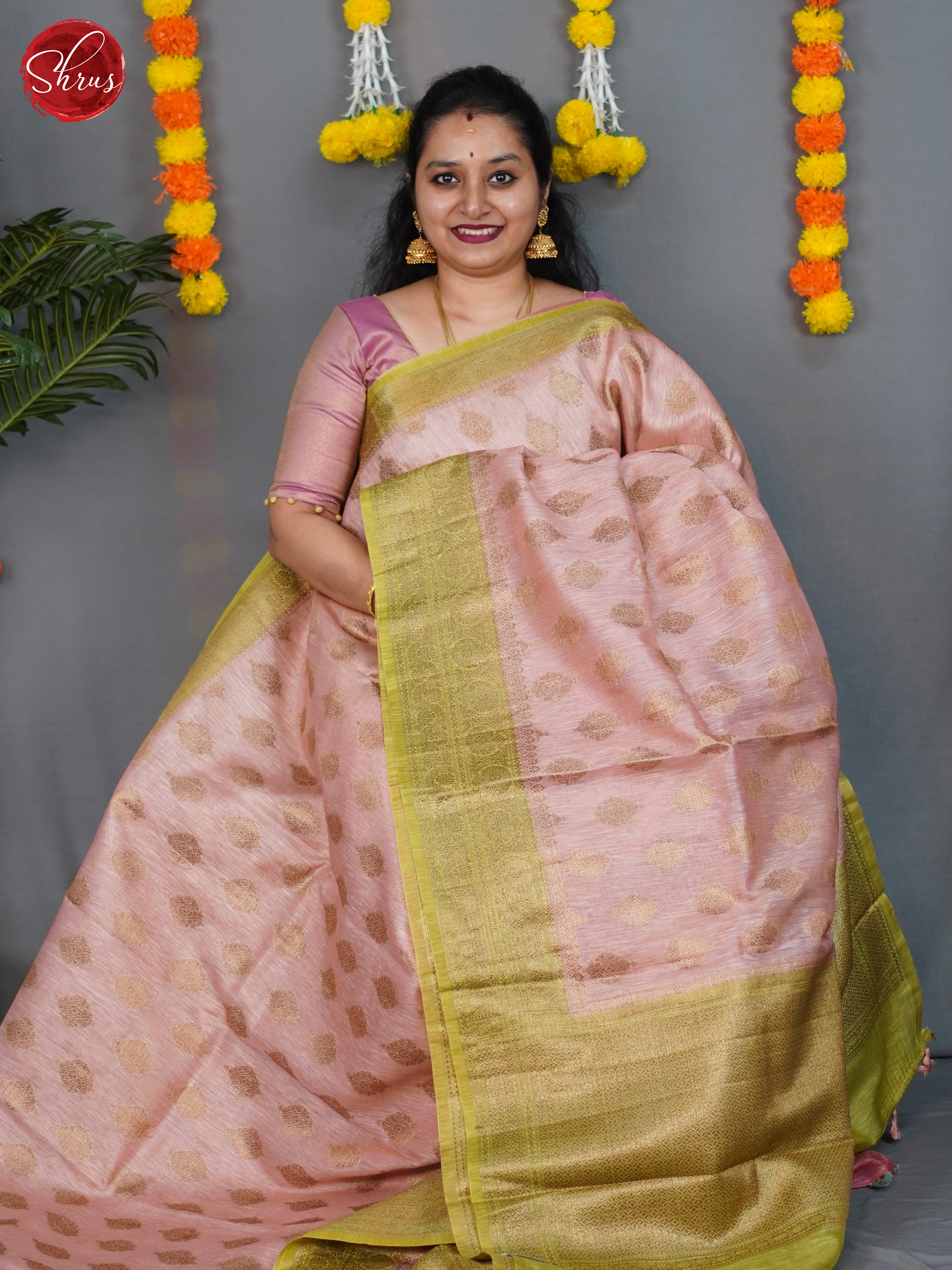 Peach & Green - Muslin Silk Saree - Shop on ShrusEternity.com