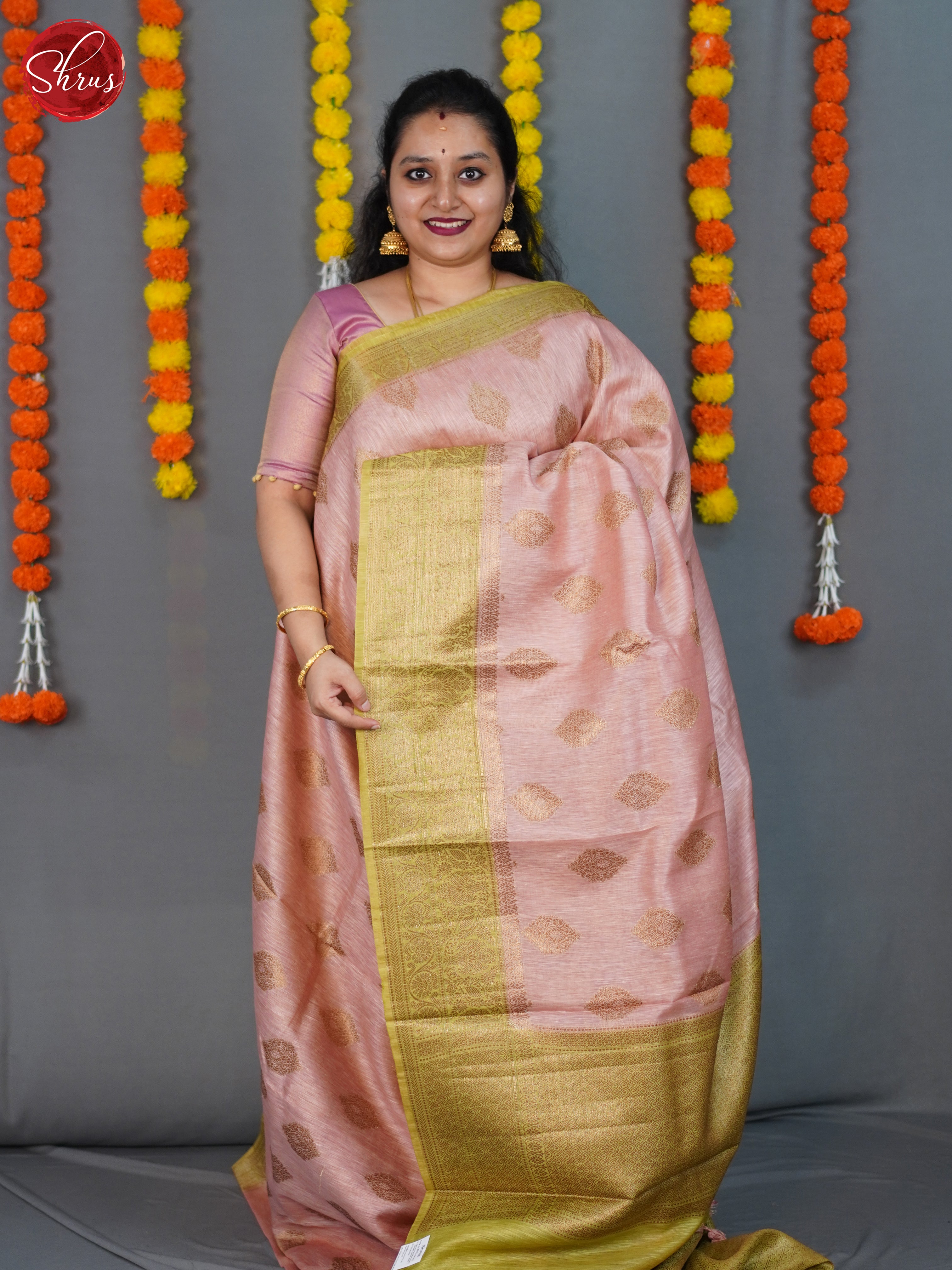 Peach & Green- Muslin Silk Saree - Shop on ShrusEternity.com