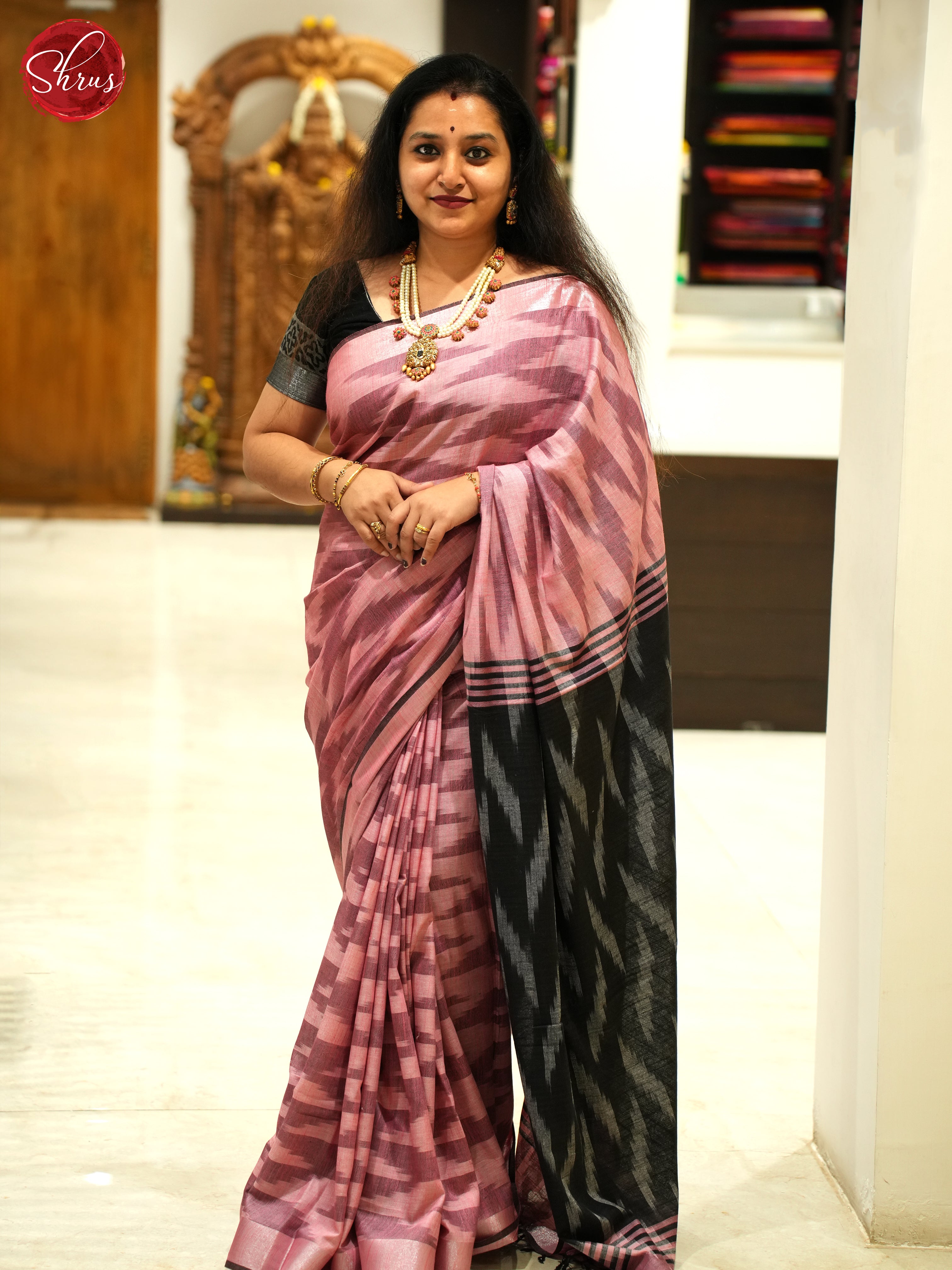 Pink & Black- Semi Ikkat Saree - Shop on ShrusEternity.com