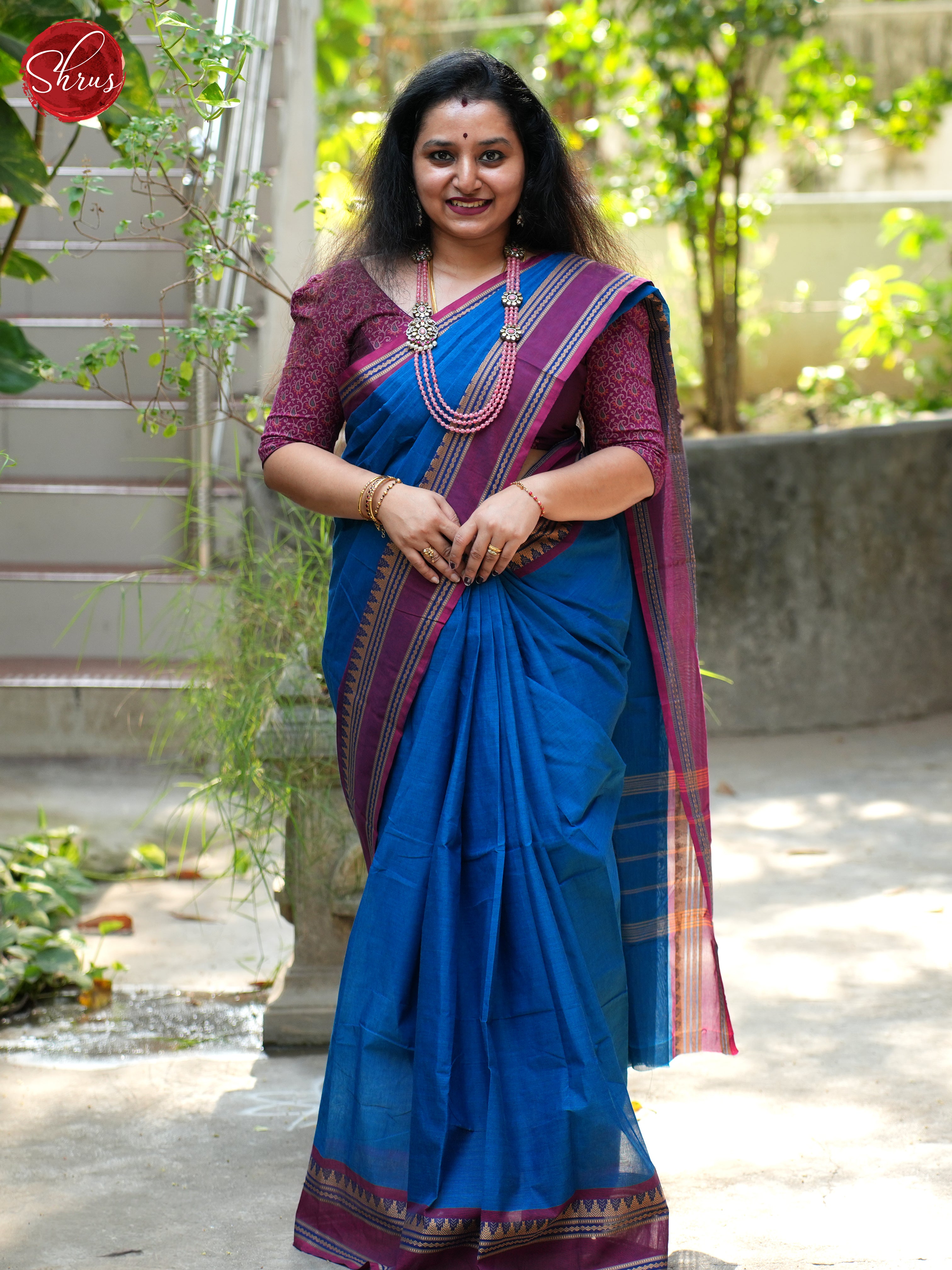 Blue & Wine- Chettinad Cotton Saree - Shop on ShrusEternity.com