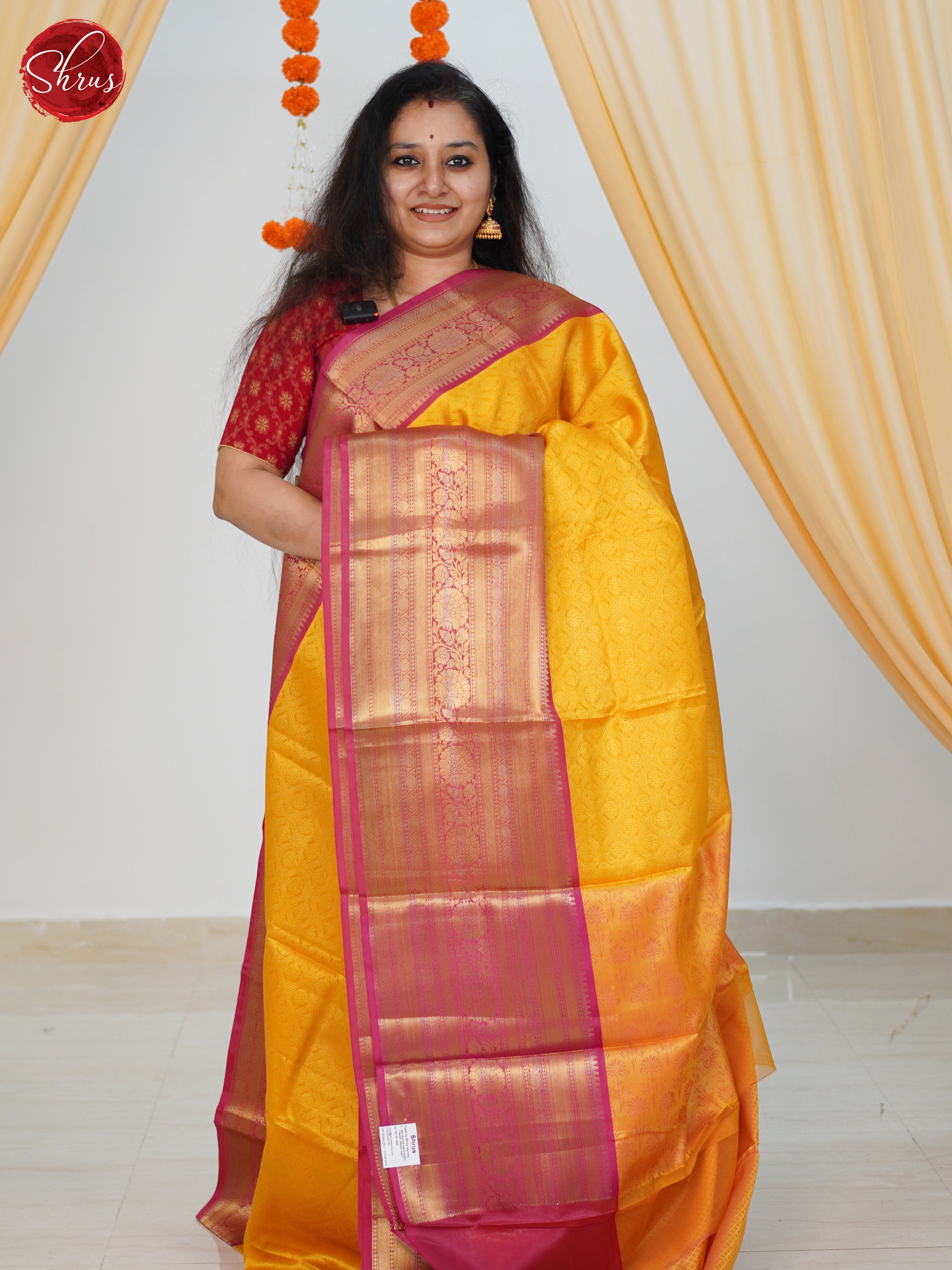 Yellow & Pink -Semi Tanchoi Saree - Shop on ShrusEternity.com