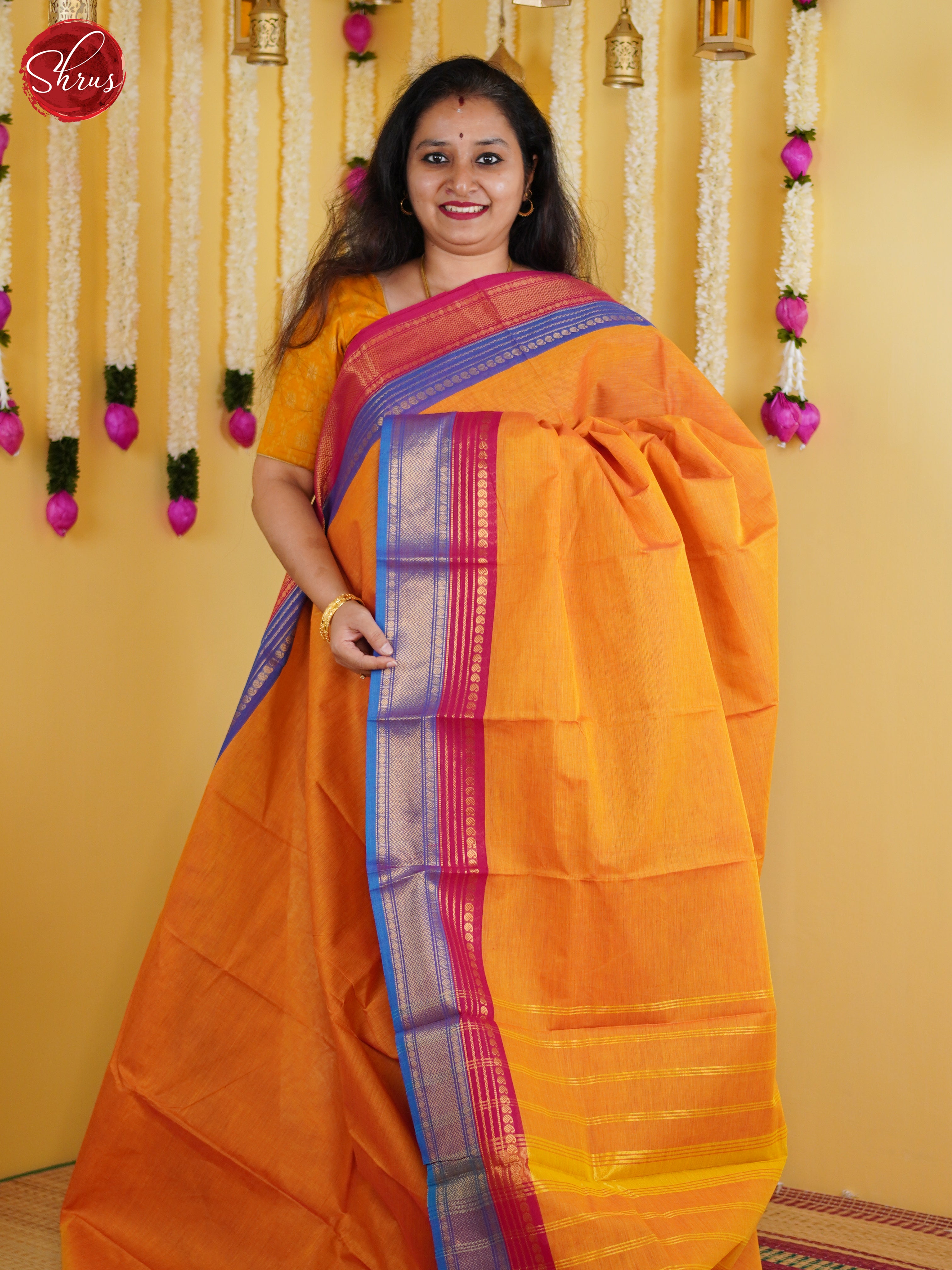 Orange & Blue - Chettinad Cotton Saree - Shop on ShrusEternity.com