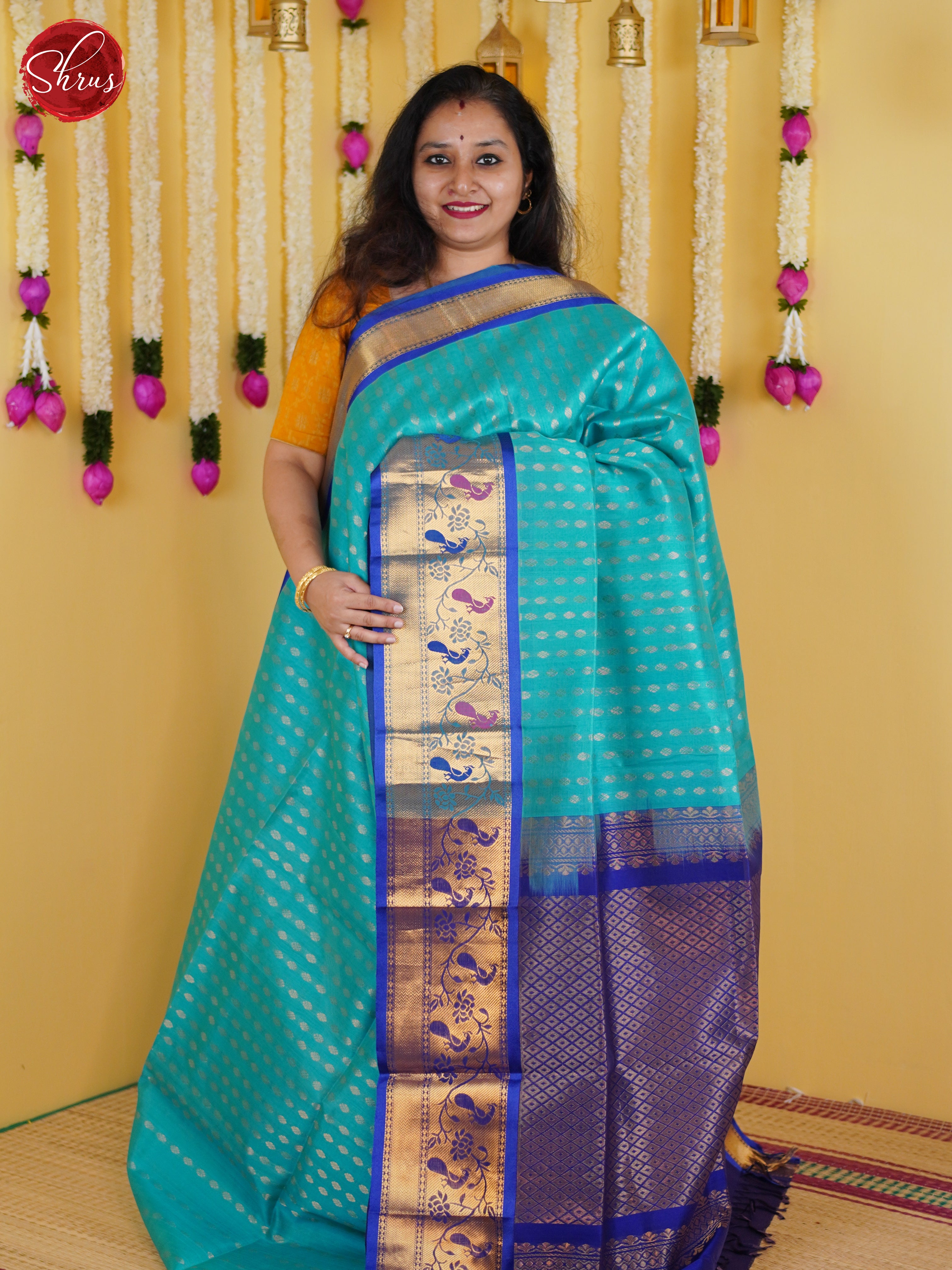Teal & Blue - Silk Cotton Saree - Shop on ShrusEternity.com