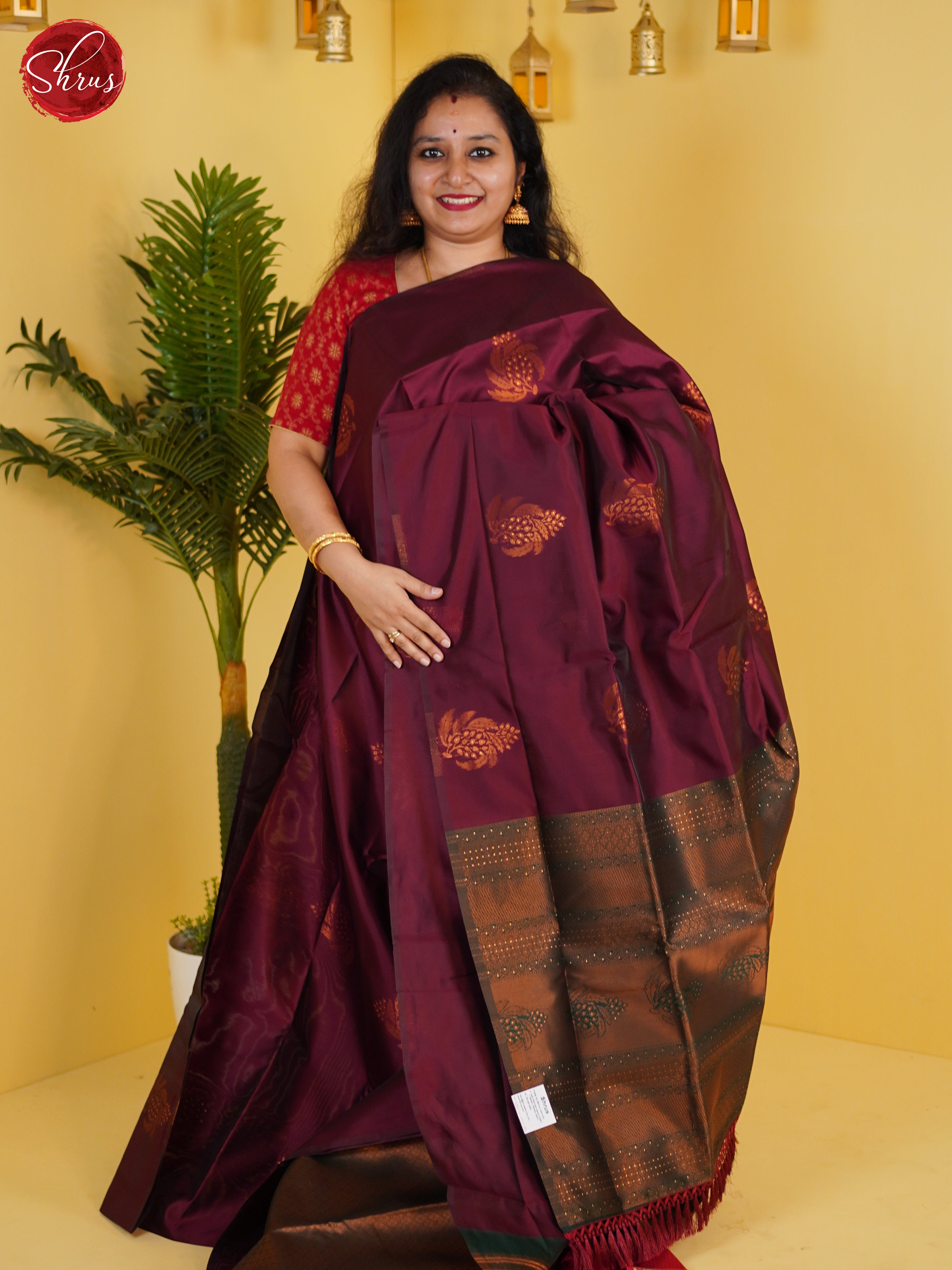 Maroon & Green - Semi Softsilk Saree - Shop on ShrusEternity.com