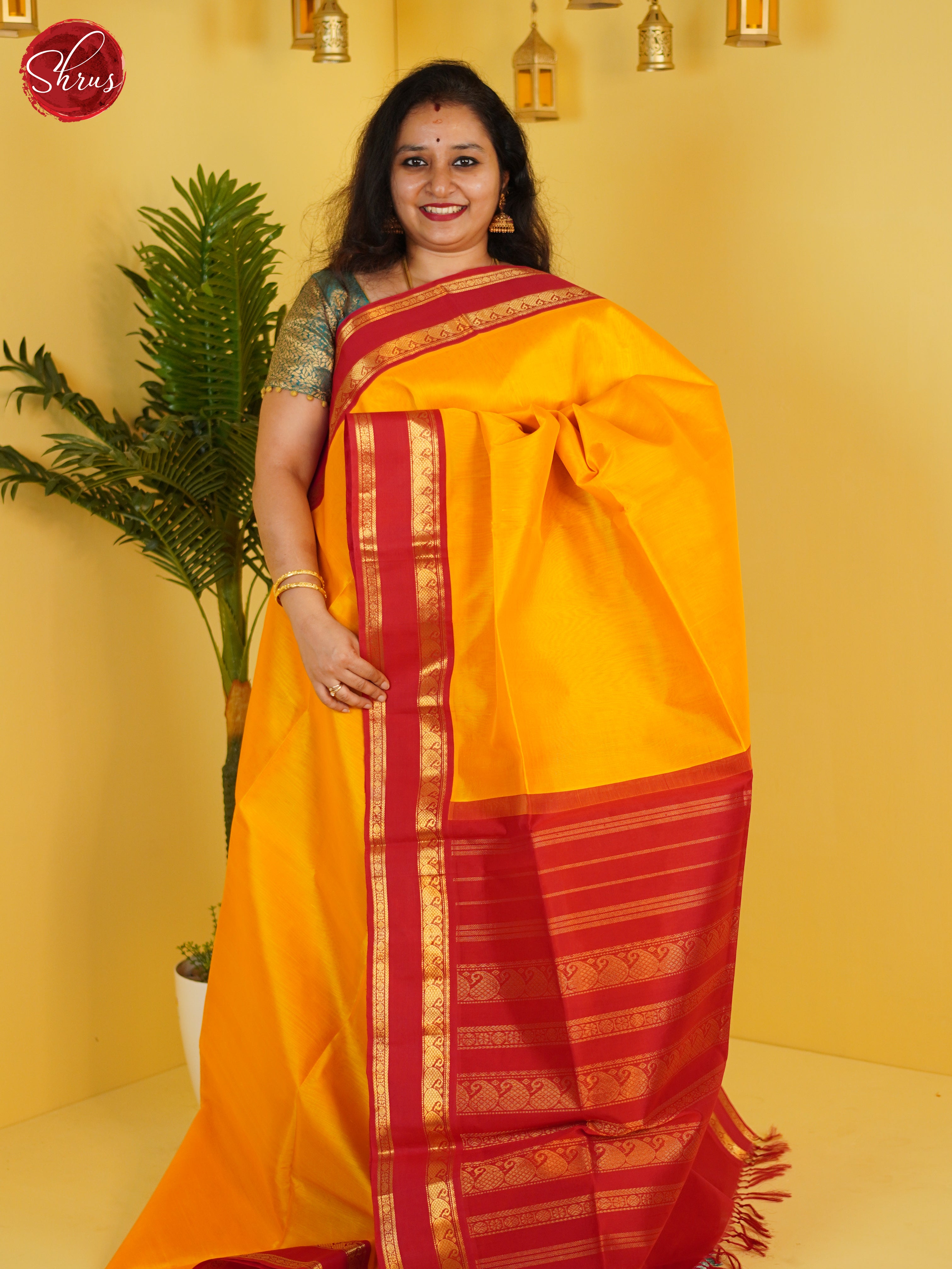Yellow & Red - Silk Cotton Saree - Shop on ShrusEternity.com