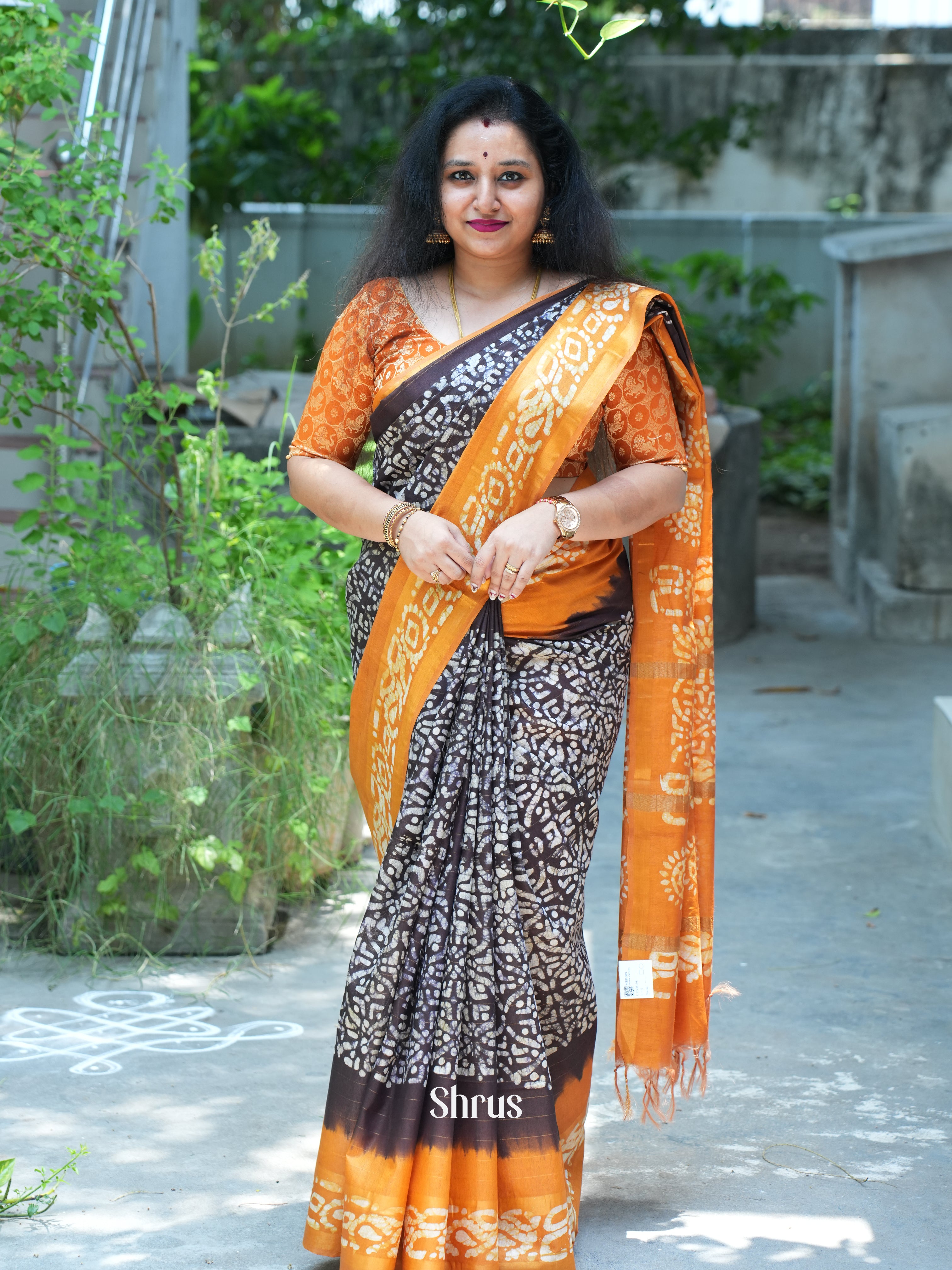 Brown & Yellow - Bhatik Saree - Shop on ShrusEternity.com