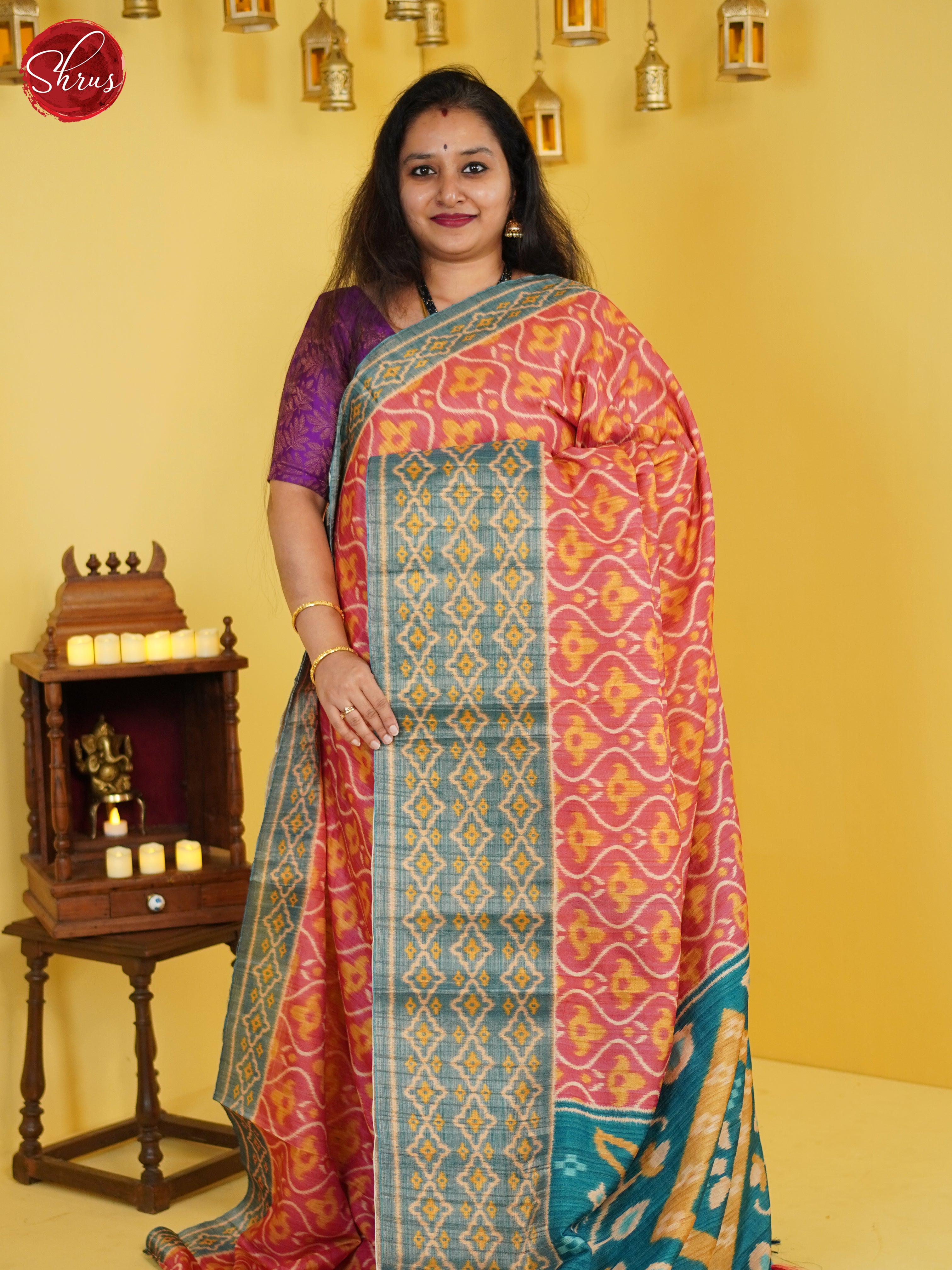 Pink & Green- Semi Pochampally Saree - Shop on ShrusEternity.com