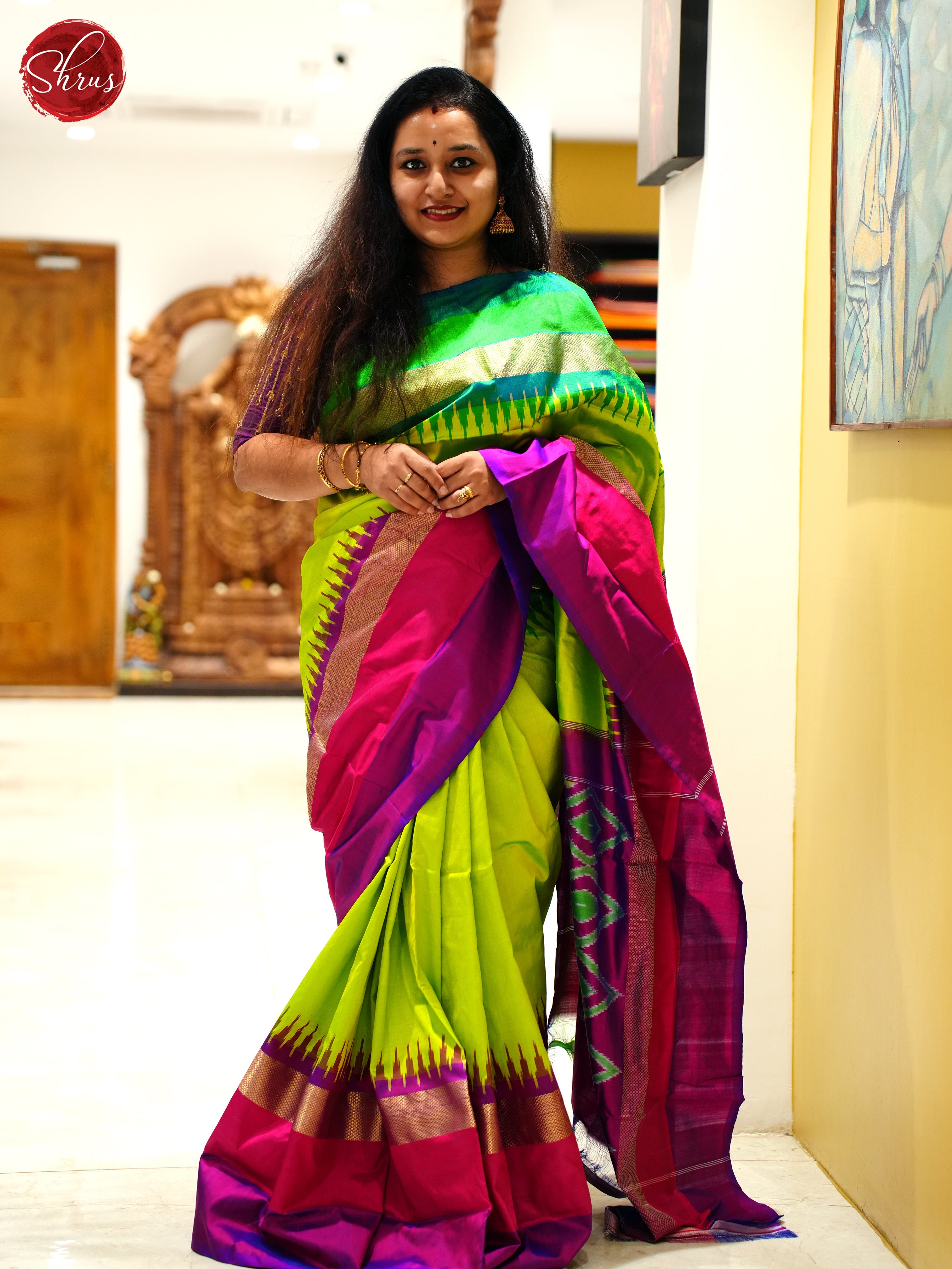 Florescent Green (Ganga Jamuna) - Ikkat Silk - Shop on ShrusEternity.com