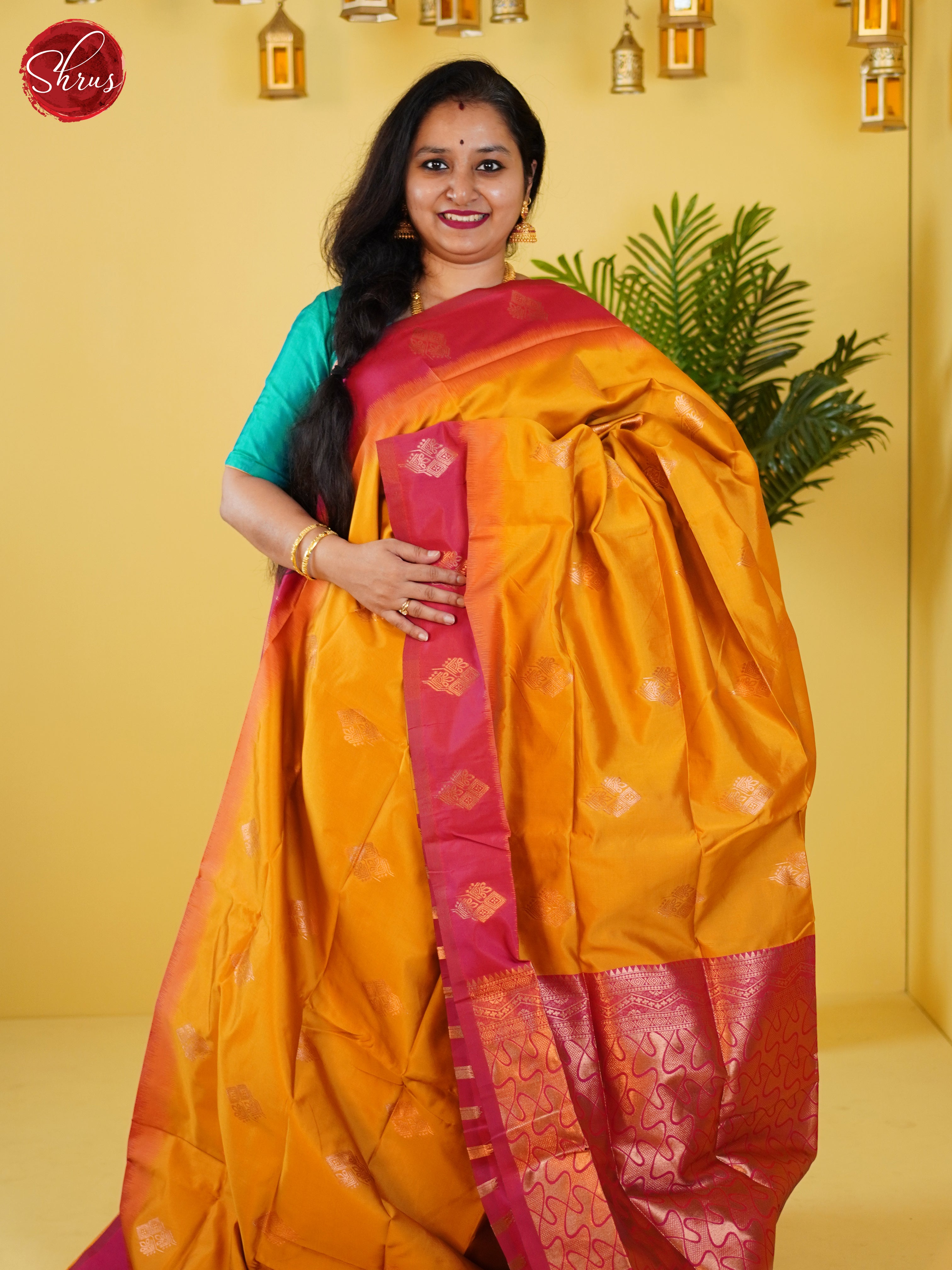 Mustard & Pink - Semi Softsilk Saree - Shop on ShrusEternity.com