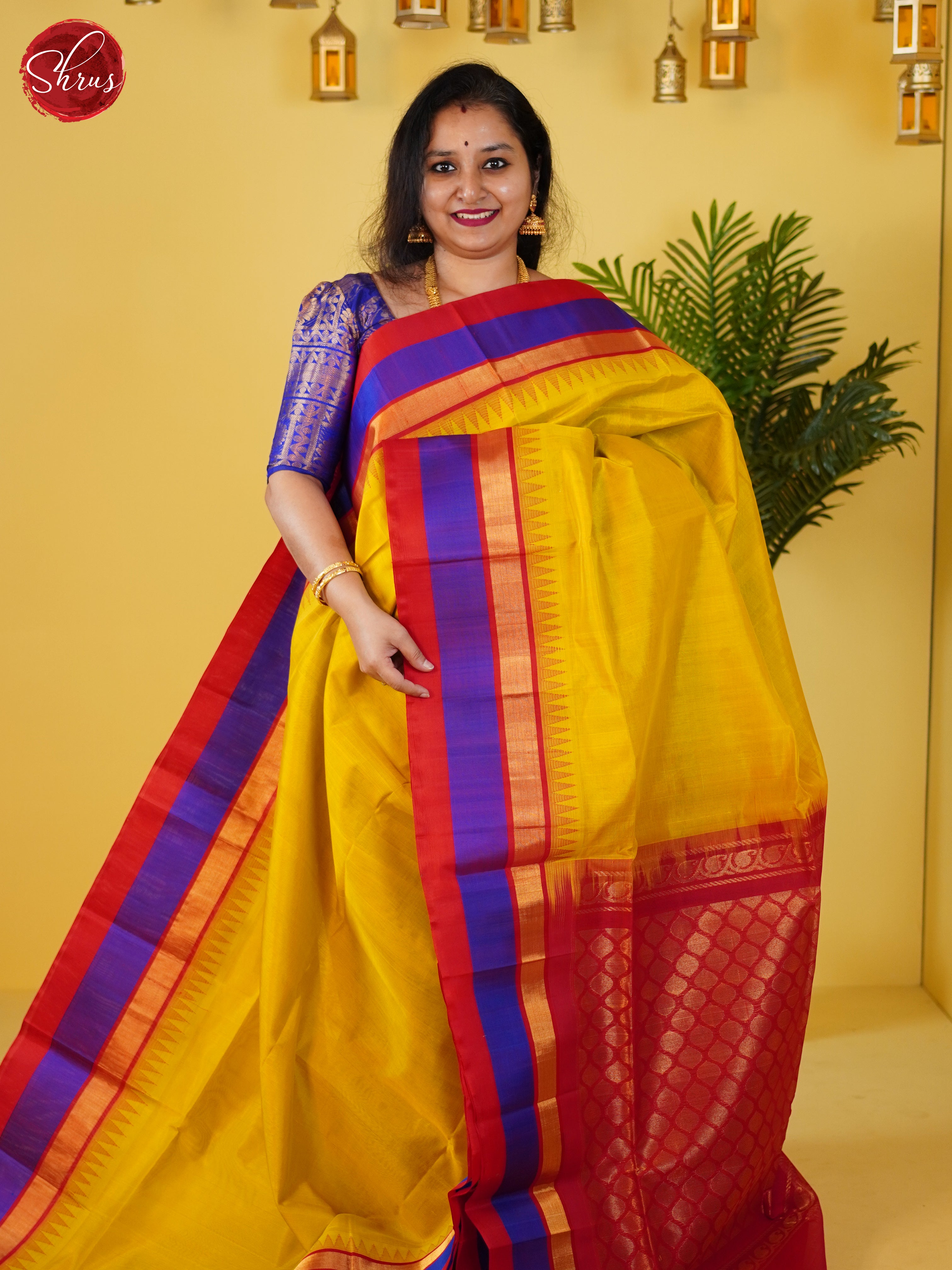 Lime Green & Red- Silk Cotton Saree - Shop on ShrusEternity.com
