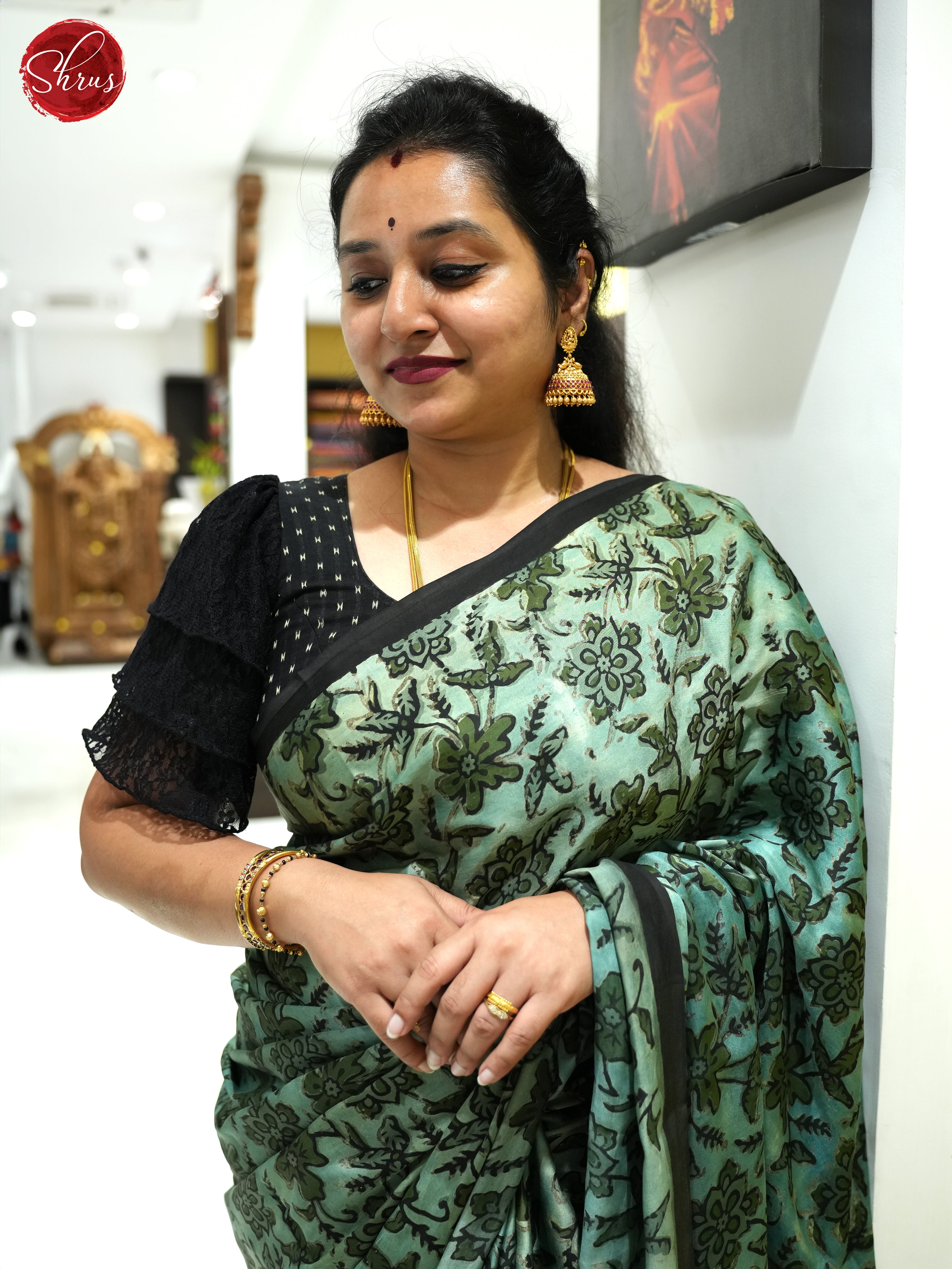 Green & Black - Modal Silk Saree - Shop on ShrusEternity.com