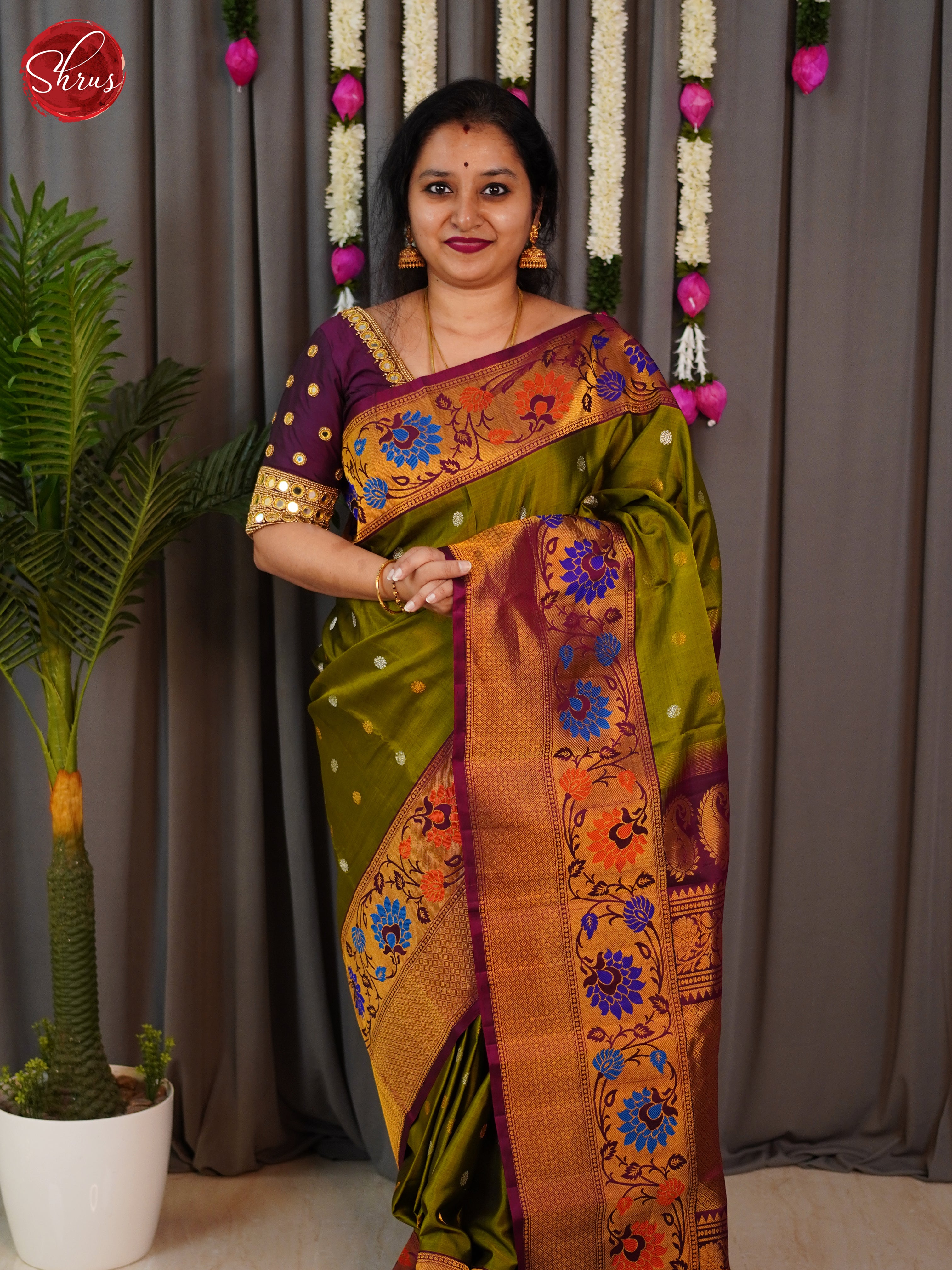 Green & WIne - Gadwal silk Saree - Shop on ShrusEternity.com