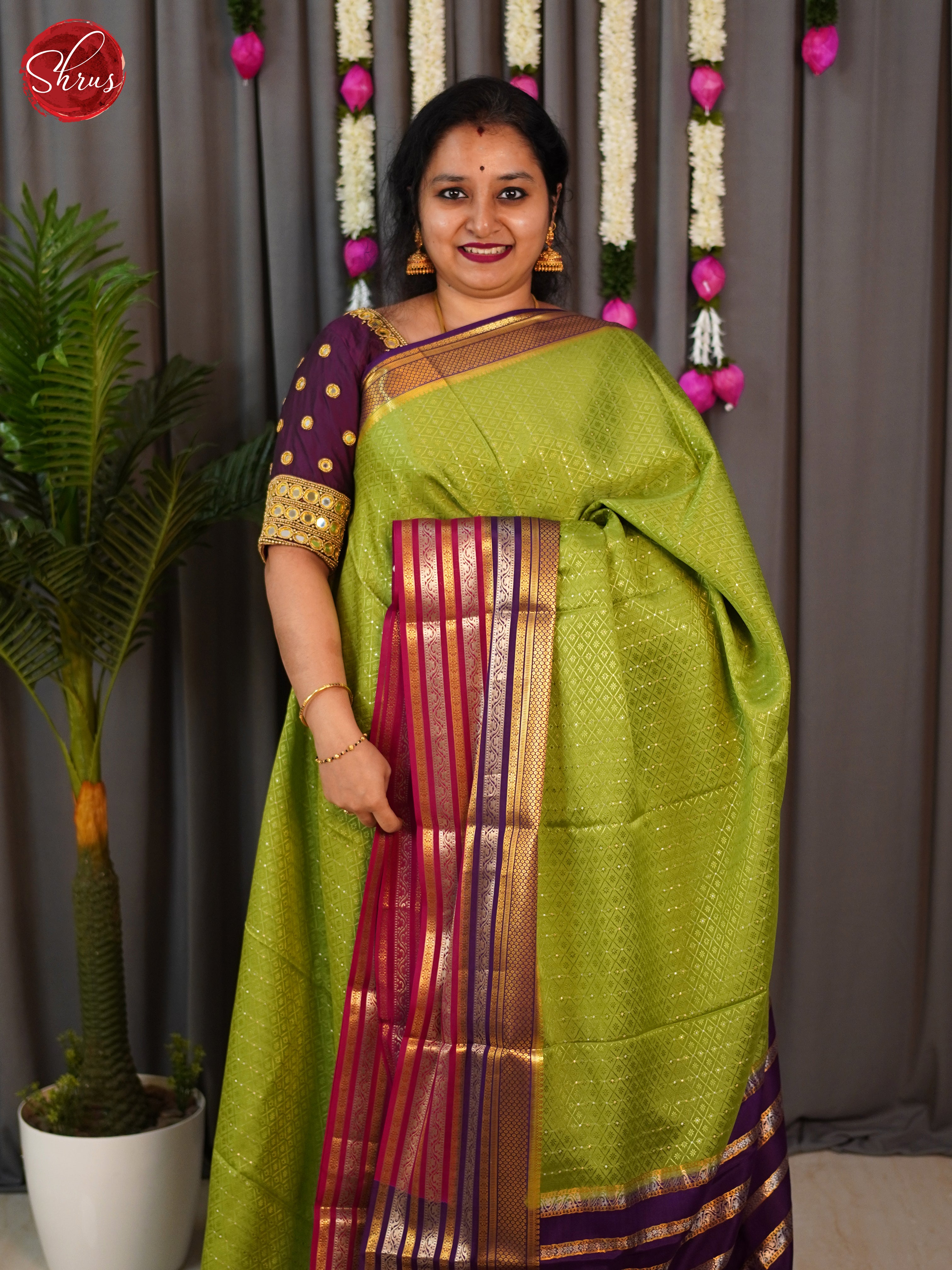 Green & Purple - Mysore Silk Saree - Shop on ShrusEternity.com