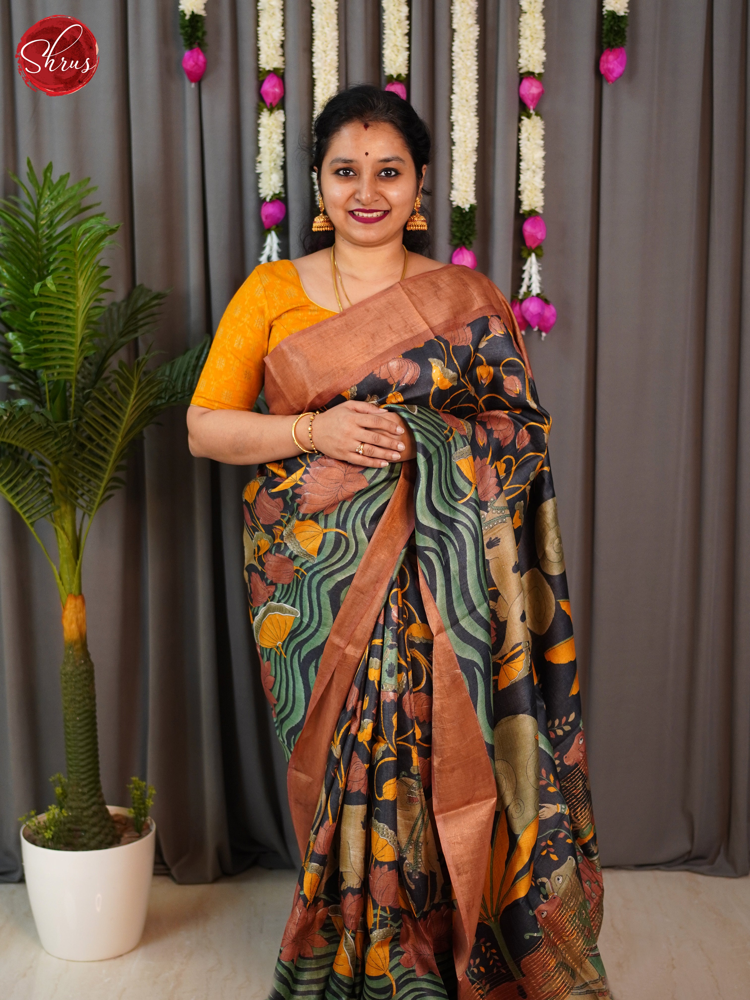 Black & Brown - Tussar Saree - Shop on ShrusEternity.com