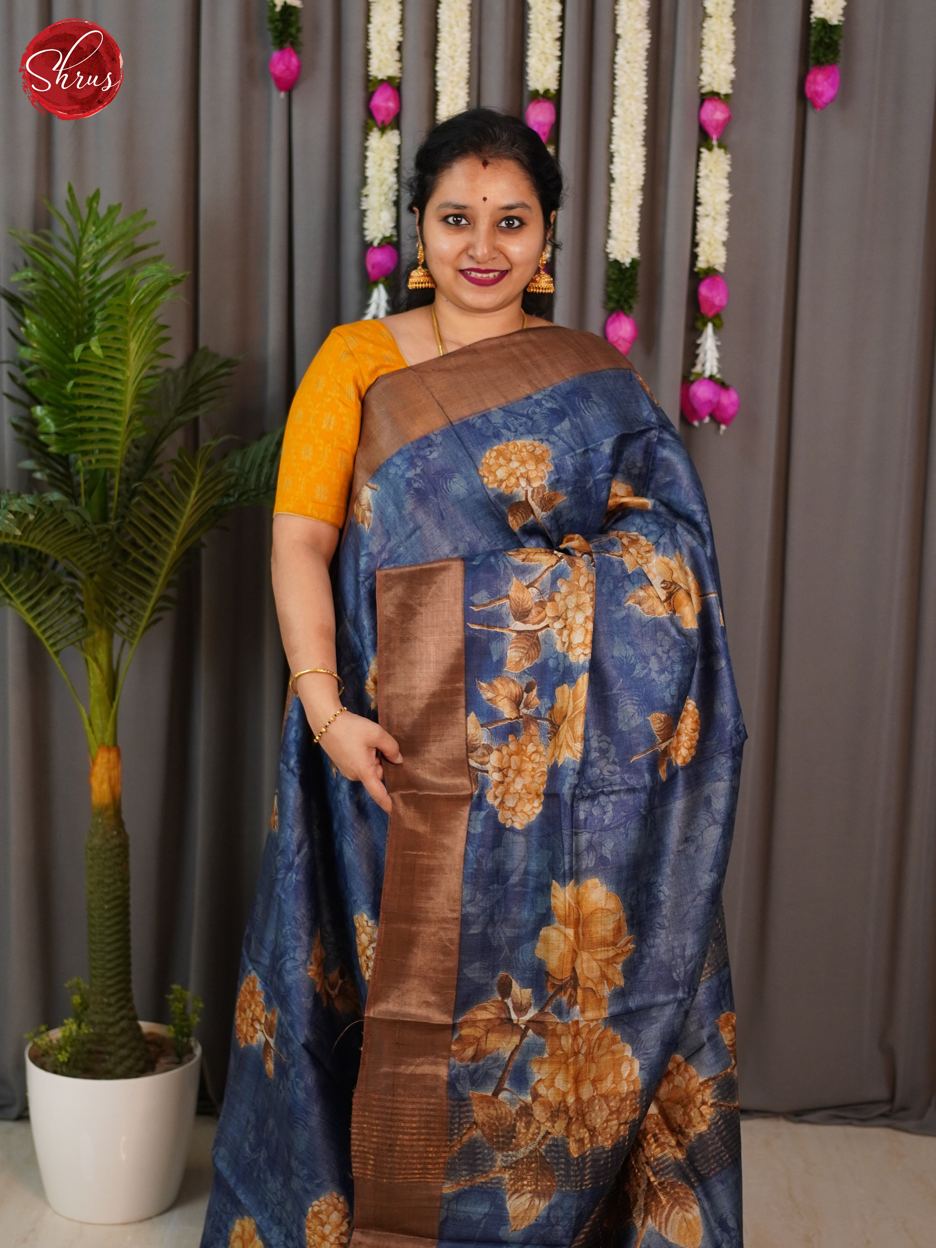 Blue & Brown - Tussar Saree - Shop on ShrusEternity.com
