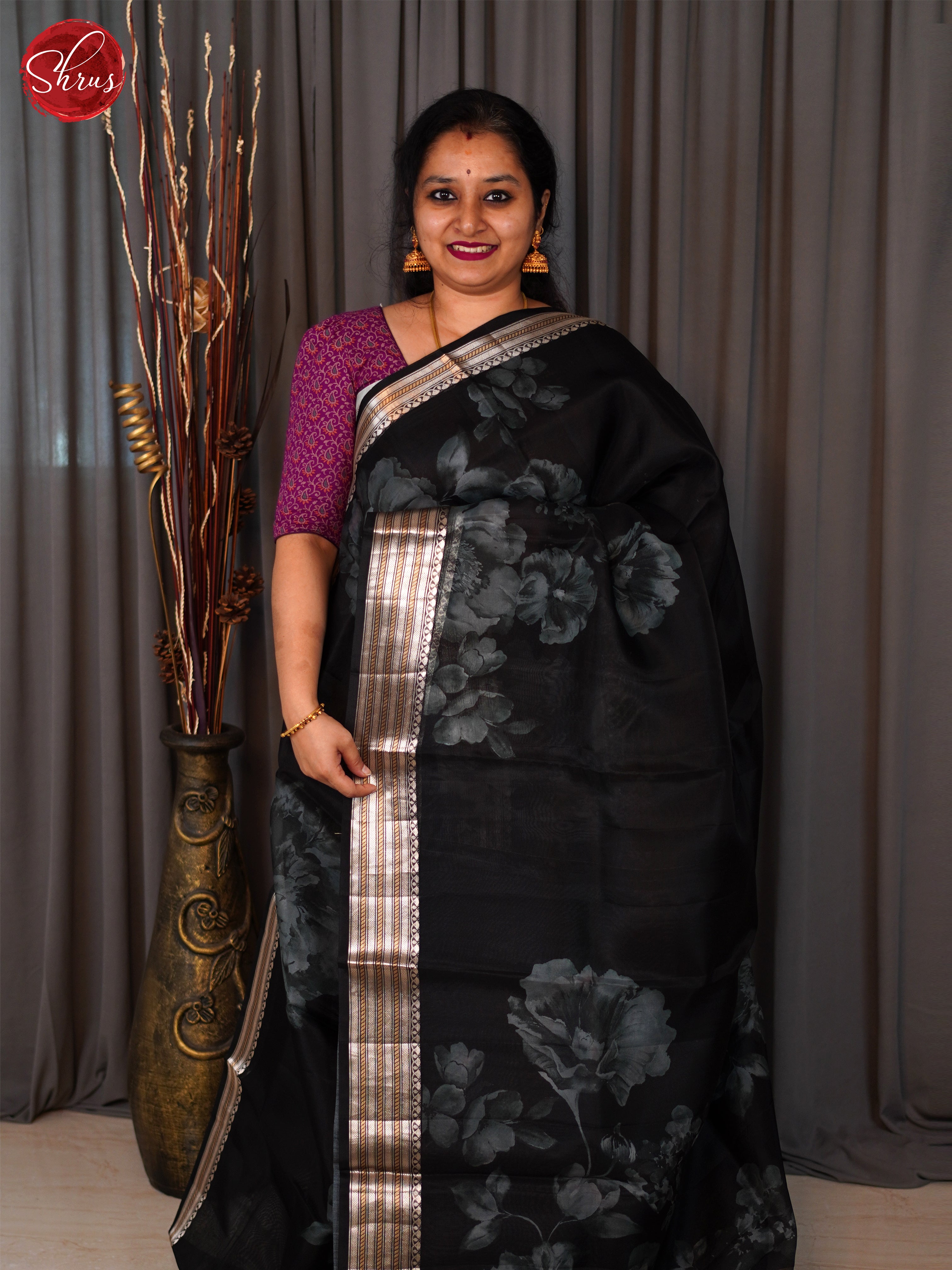 Black(Single Tone) - Organza Saree - Shop on ShrusEternity.com
