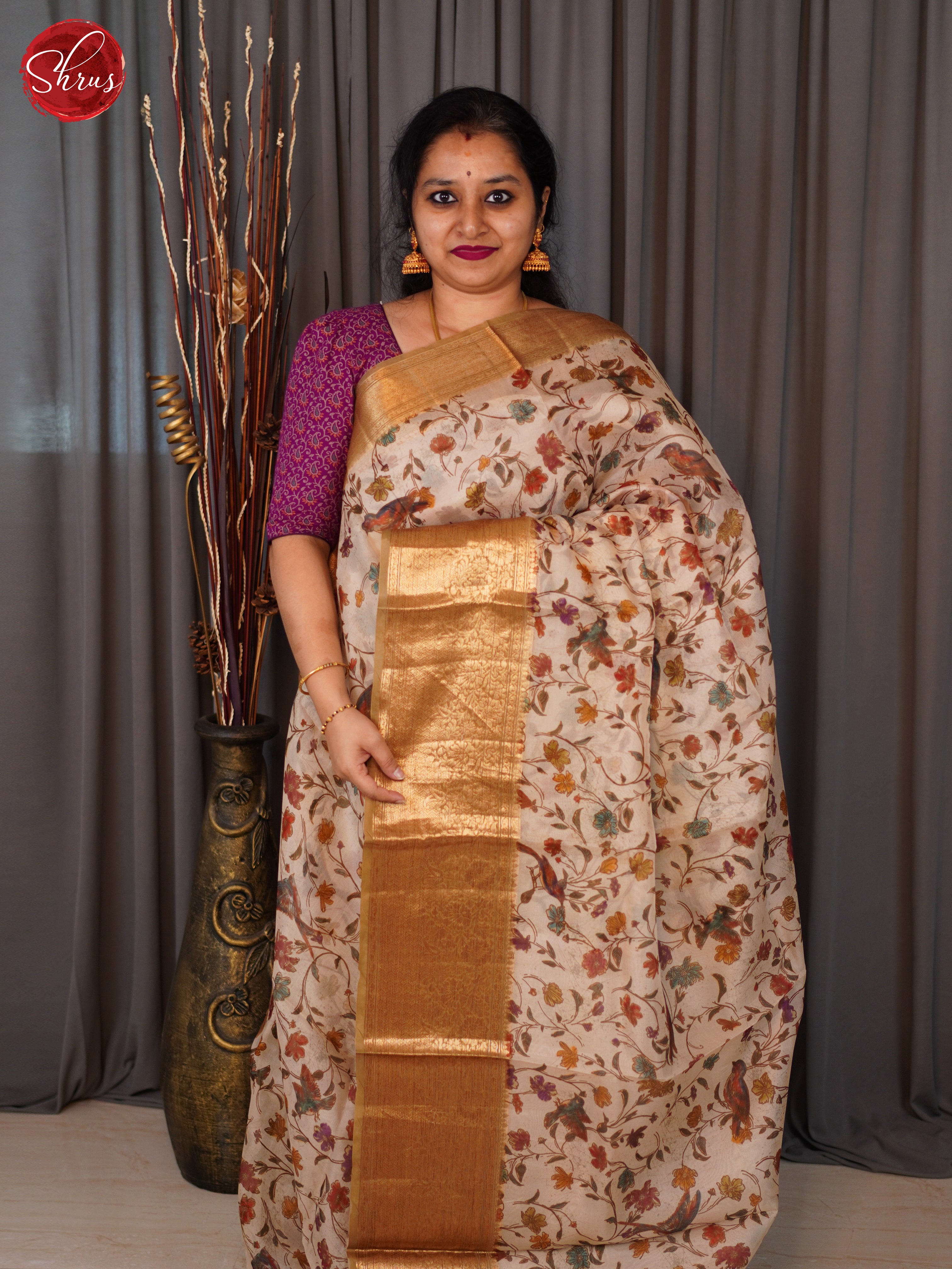 Cream & Beige - Organza Saree - Shop on ShrusEternity.com